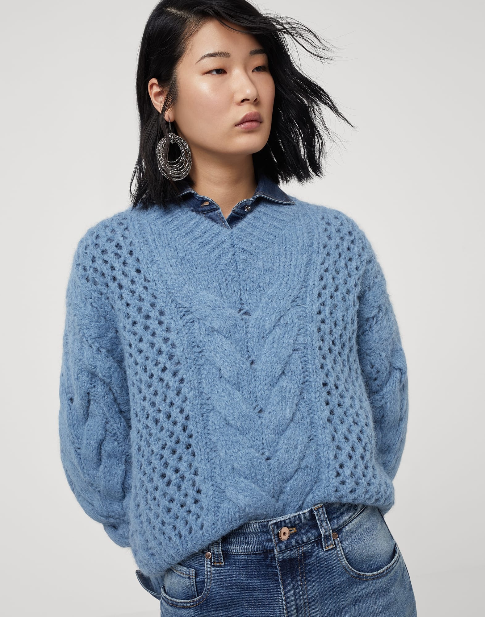 Alpaca and wool cable & net sweater with monili - 4