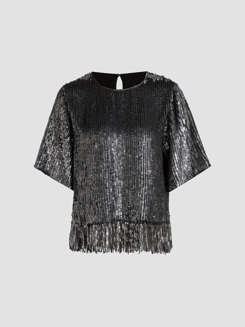 Women's Yona Sequined Fringed-Hem Blouse - Antique Silver 1