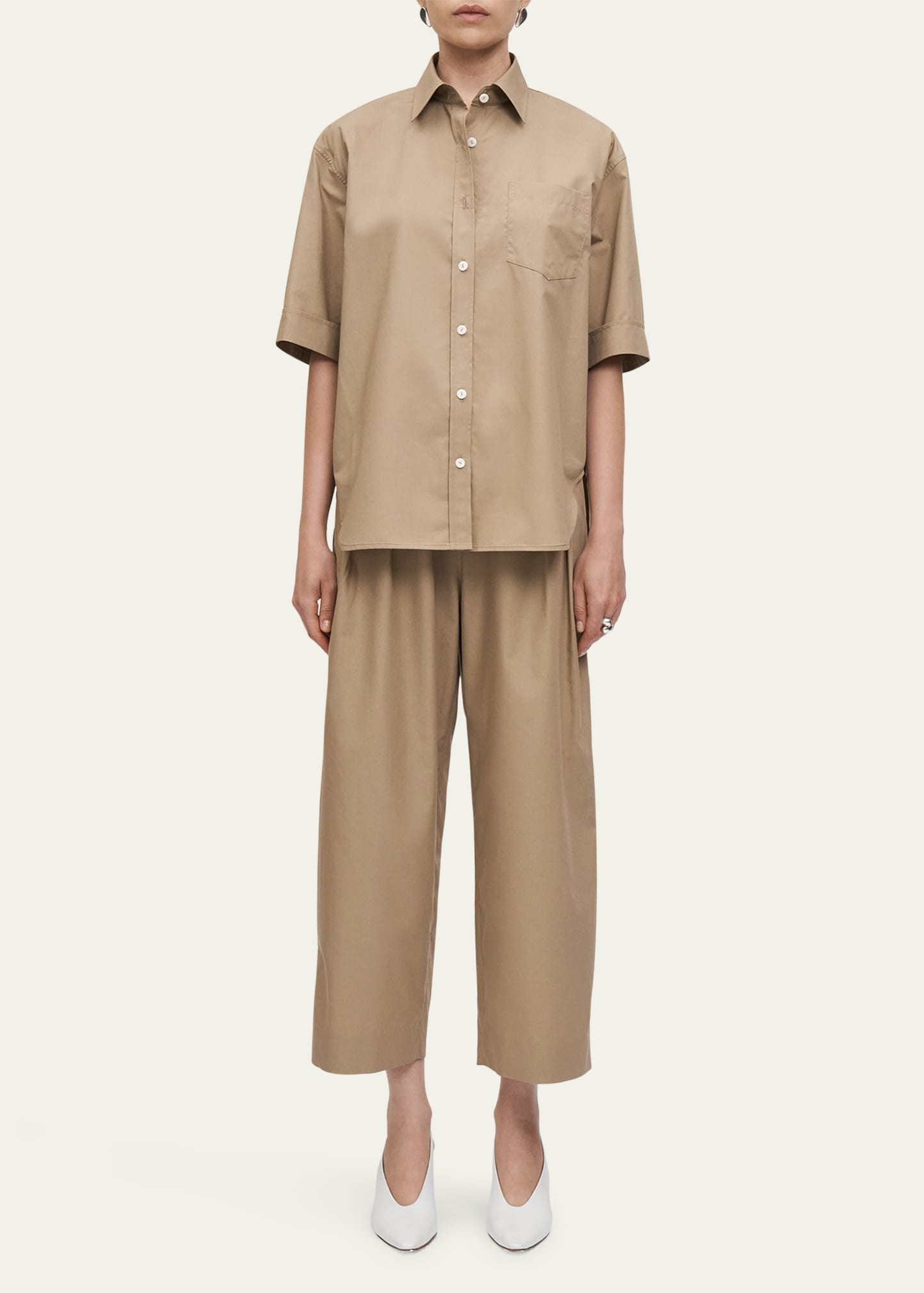 Oversized Short-Sleeve Cotton Twill Shirt - 4