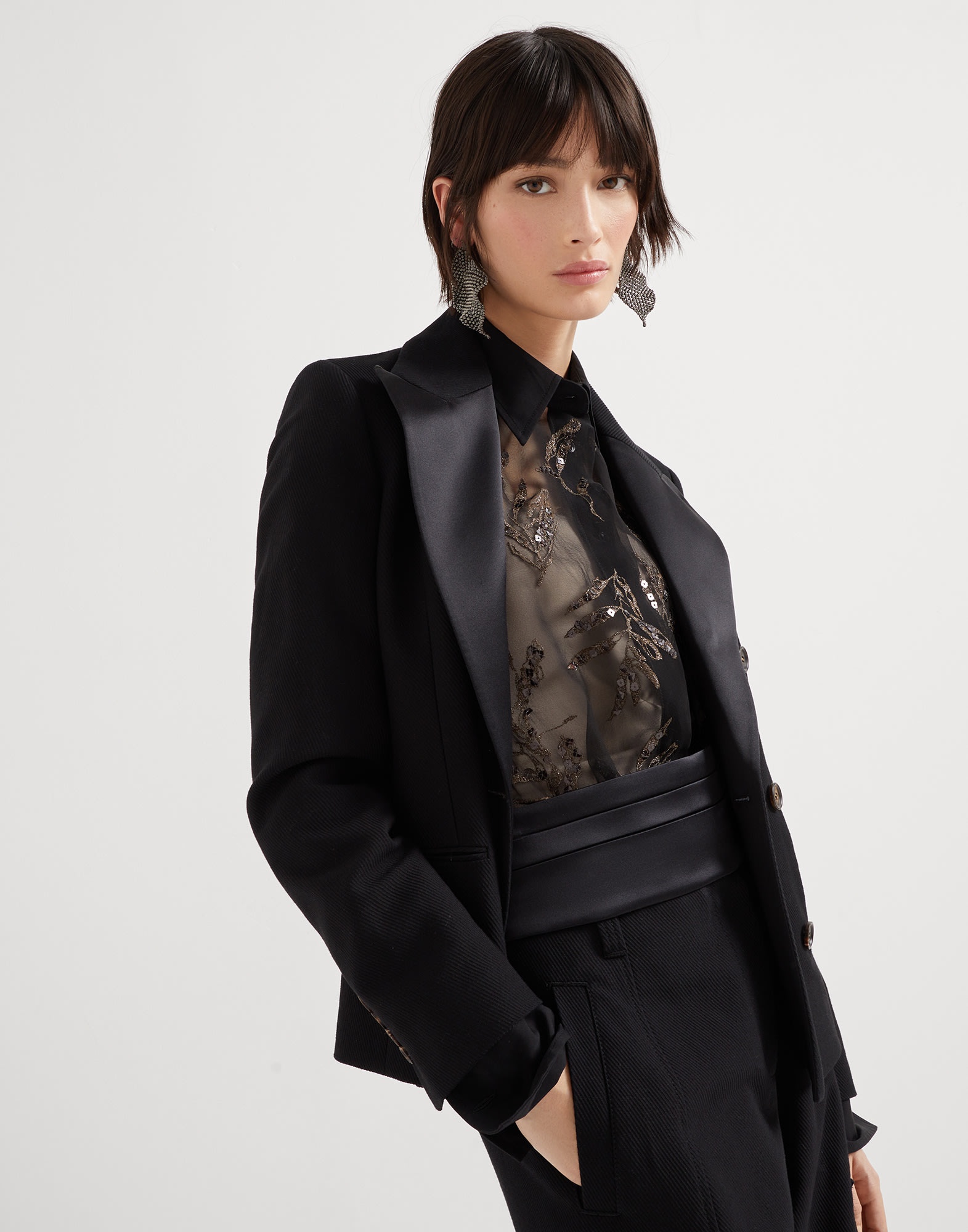 Cotton and linen cavalry blazer with monili - 4