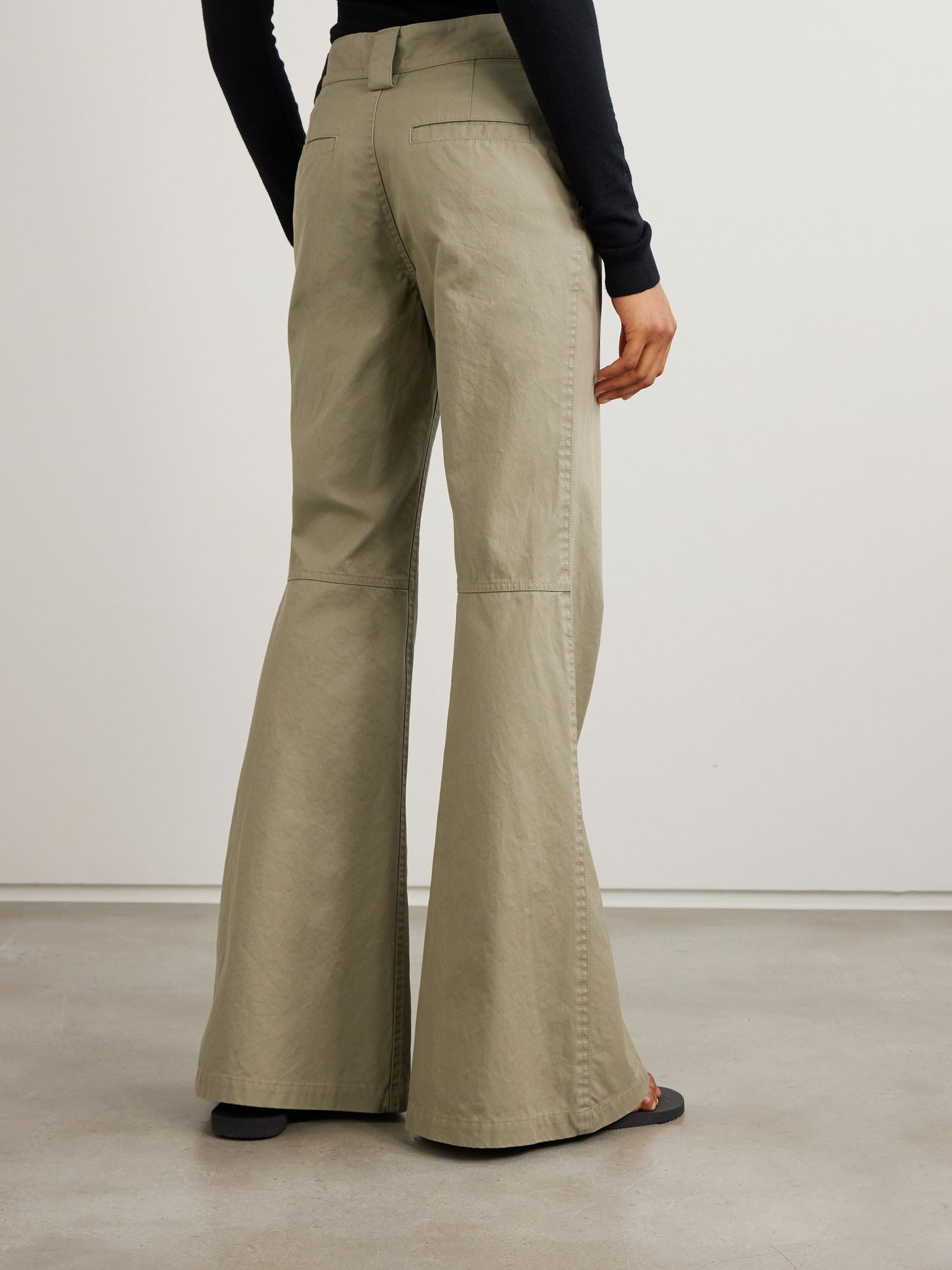 Slim-fit flared organic cotton pants Gray green - 4