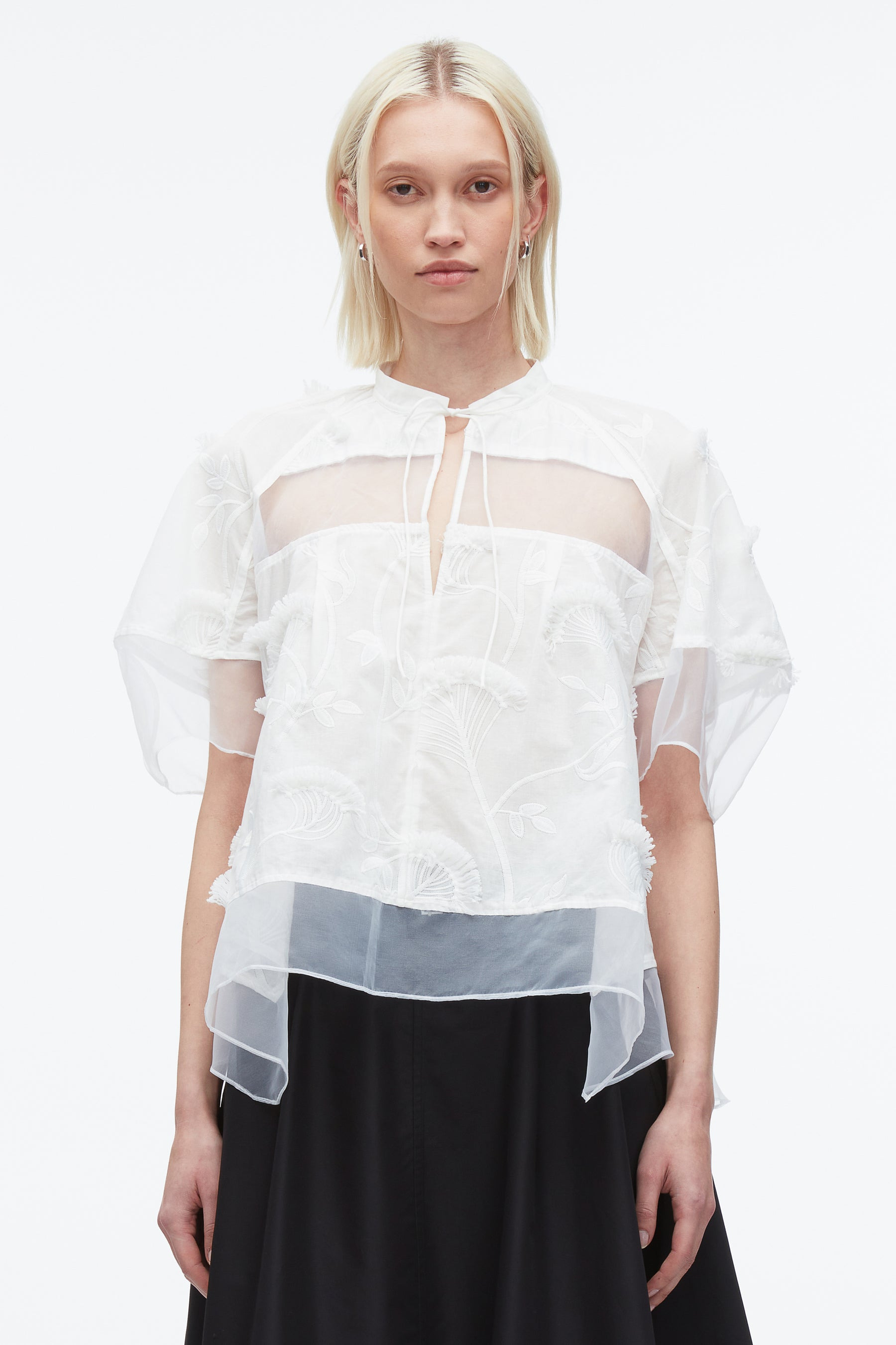 Embroidery Voile Top with Organza Combo - 3