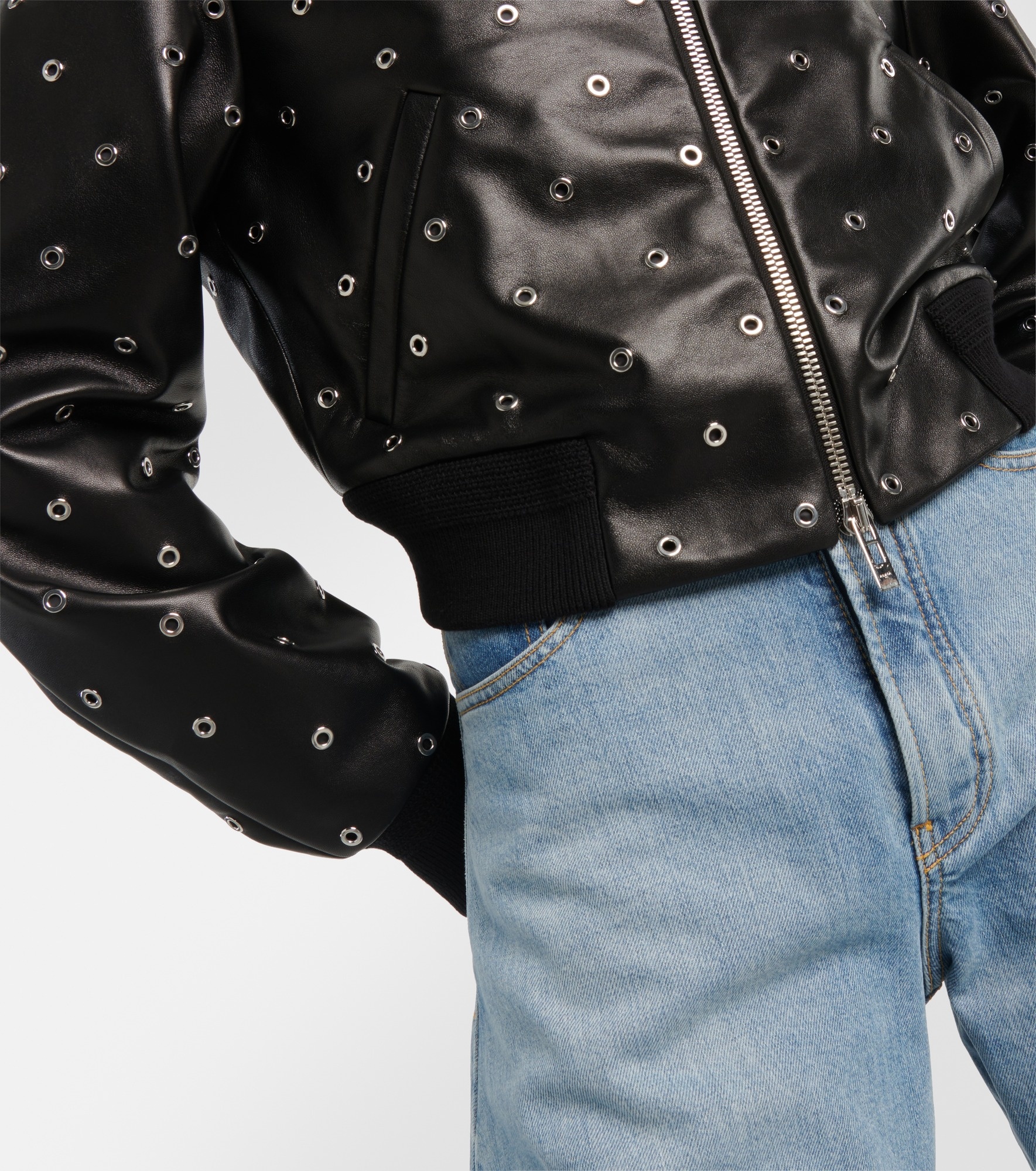 Studded leather bomber jacket - 5