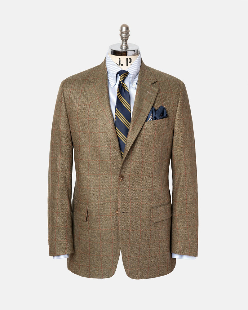 MADE-IN-CANADA OLIVE & RUST HERRINGBONE WINDOWPANE SILK SPORT COAT 1