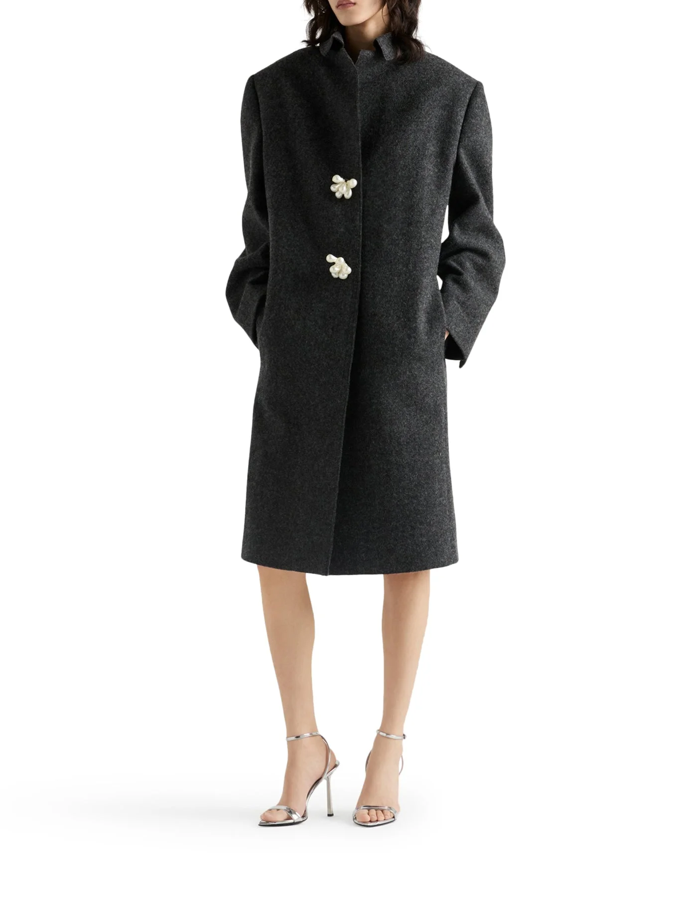 SHETLAND WOOL COAT WITH JEWEL BUTTONS - 1
