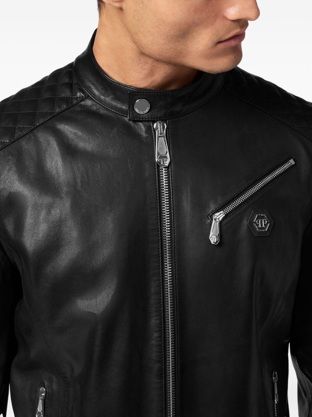 padded leather bomber jacket - 5