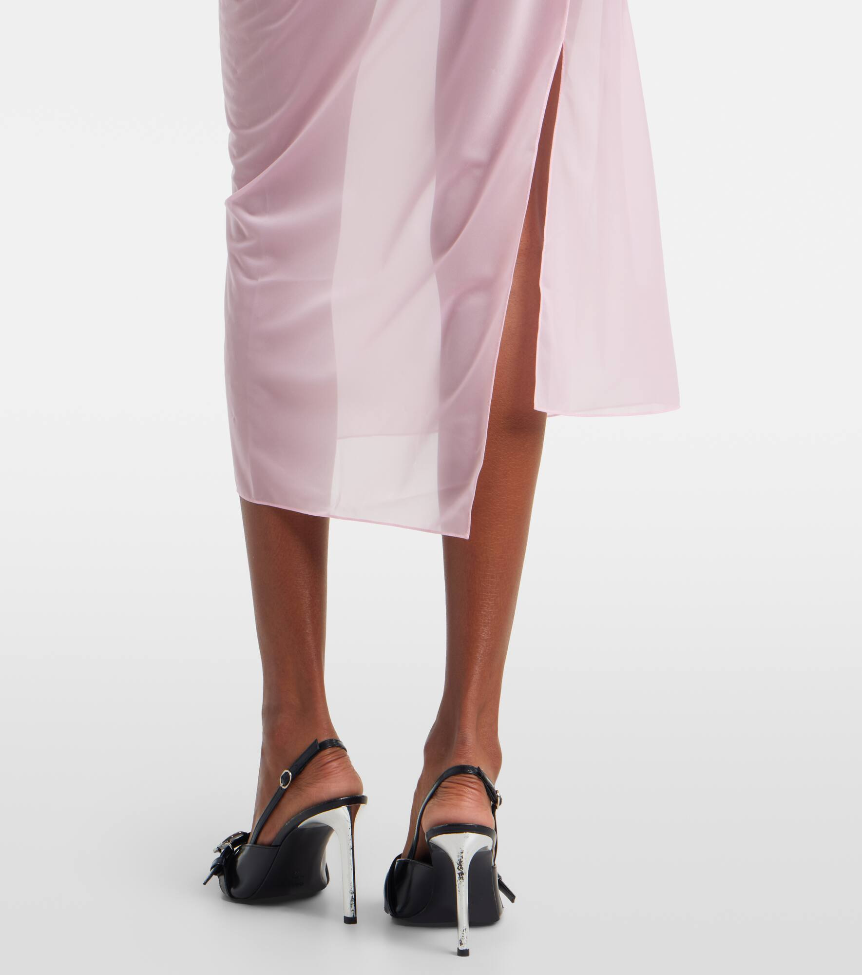 Draped sheer jersey crêpe midi dress - 5