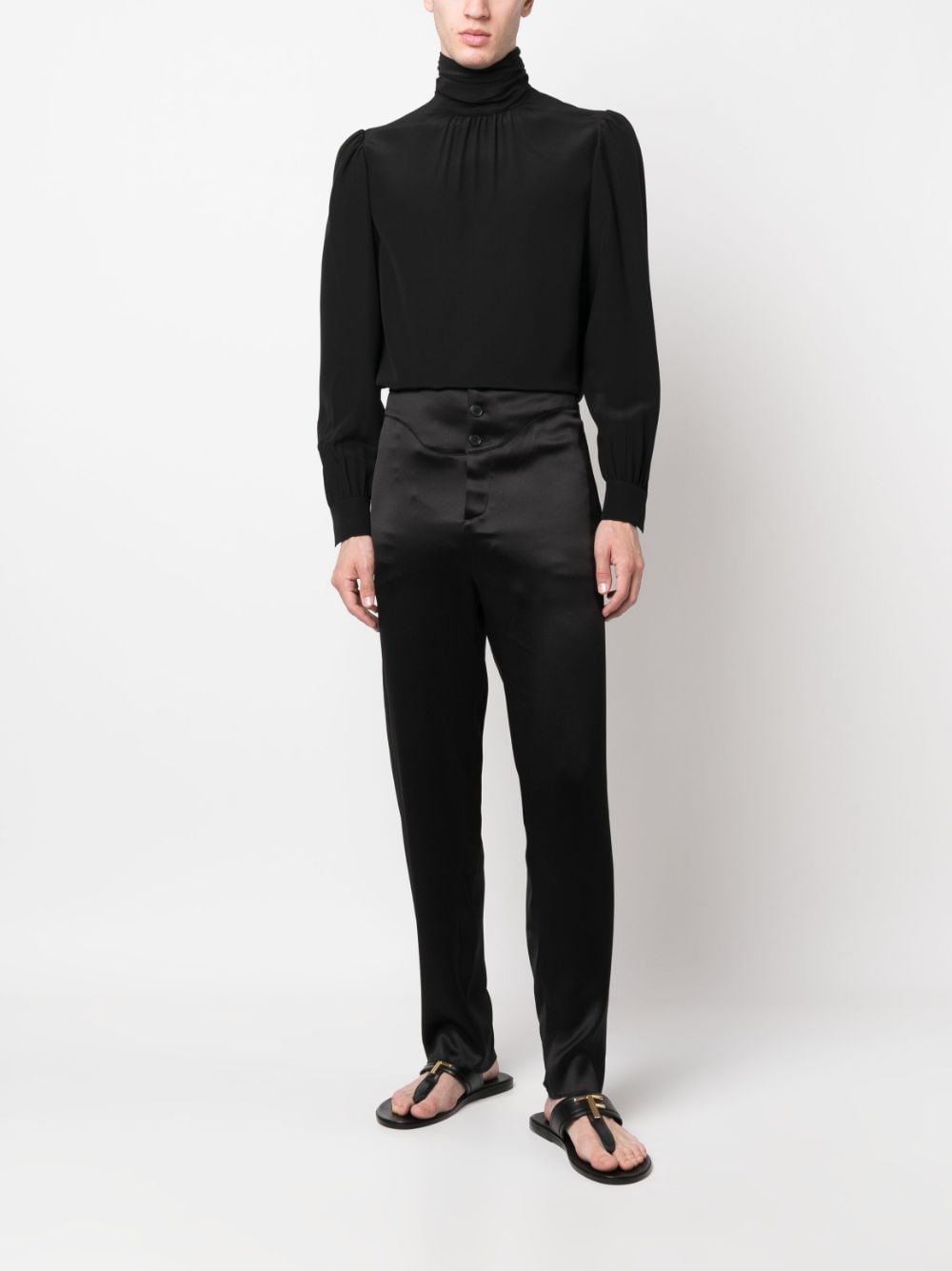 buttoned silk tapered trousers - 2