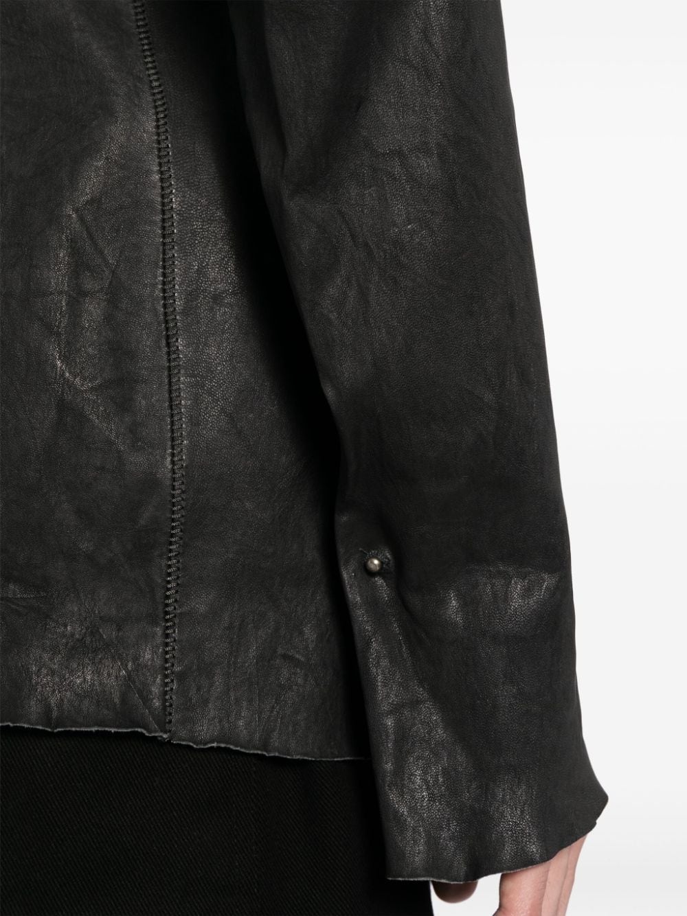 raw-cut edge leather shirt - 5