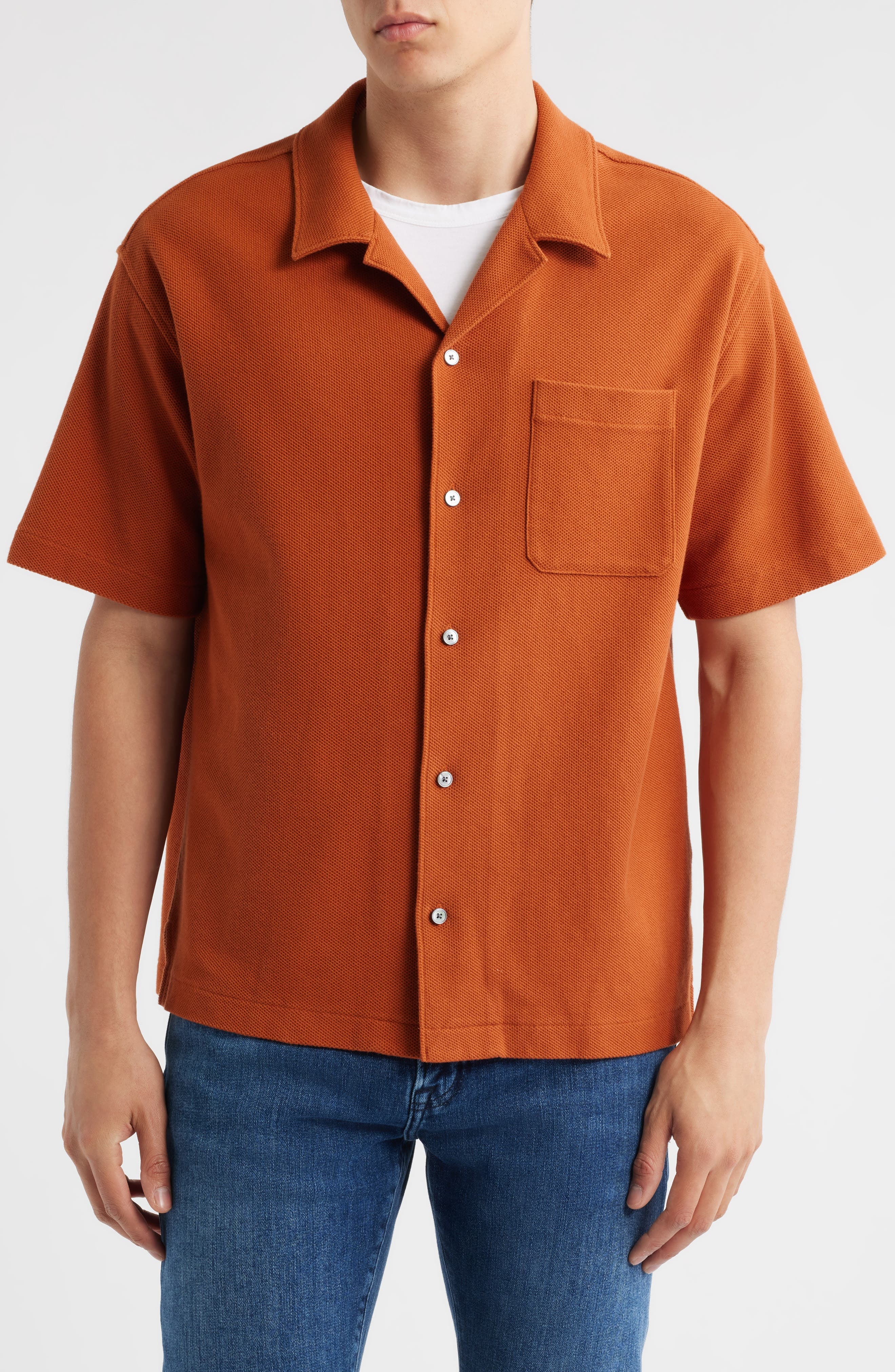FRAME Relaxed Jacquard Camp Shirt in Dark Orange at Nordstrom - 2