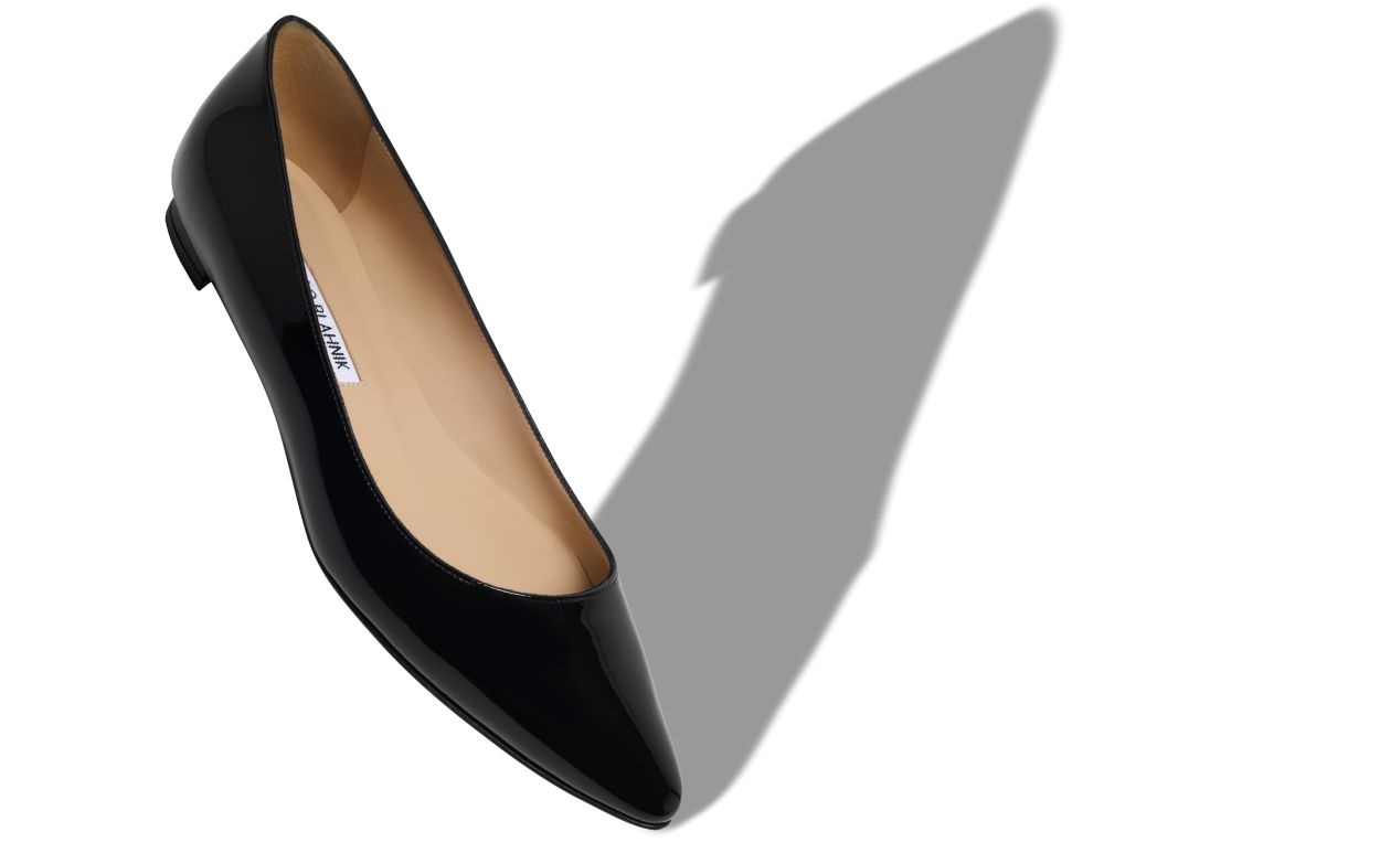 Black Patent Leather Pointed Toe Flat Pumps - 2