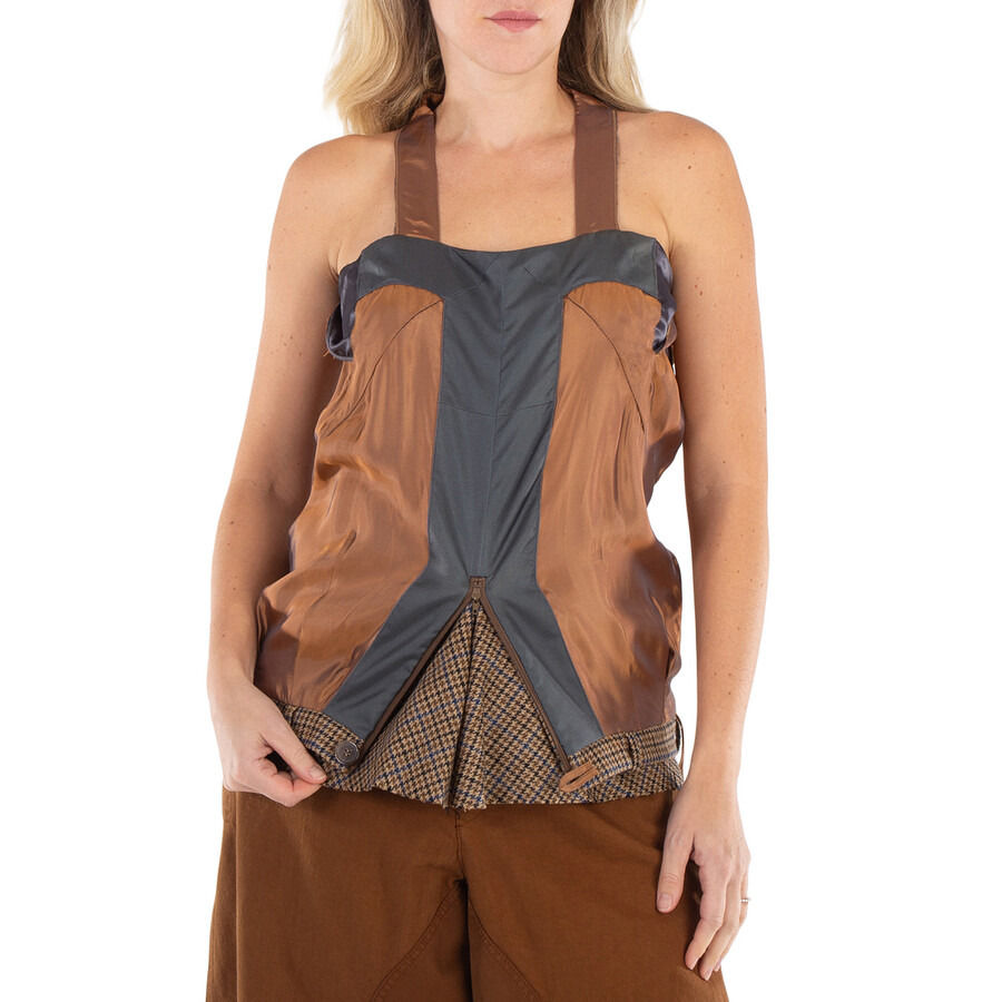 Maison Margiela Ladies Camel Houndstooth Wool Decortique Top - 3