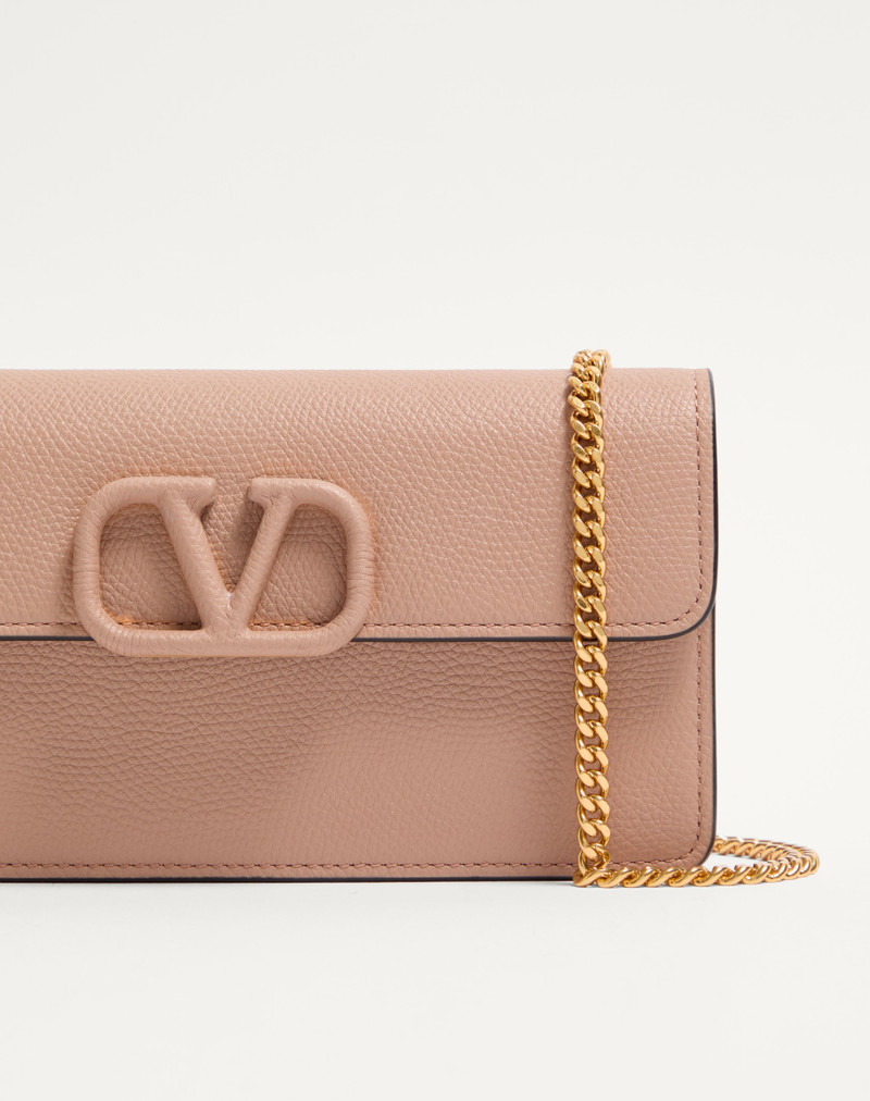 VLOGO SIGNATURE GRAINY CALFSKIN WALLET WITH CHAIN 7