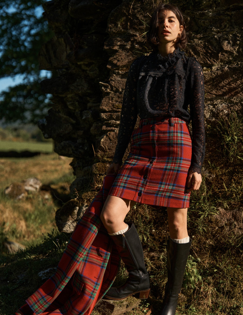 Cecelia Wool Skirt-Red, Blue and Green Check 6