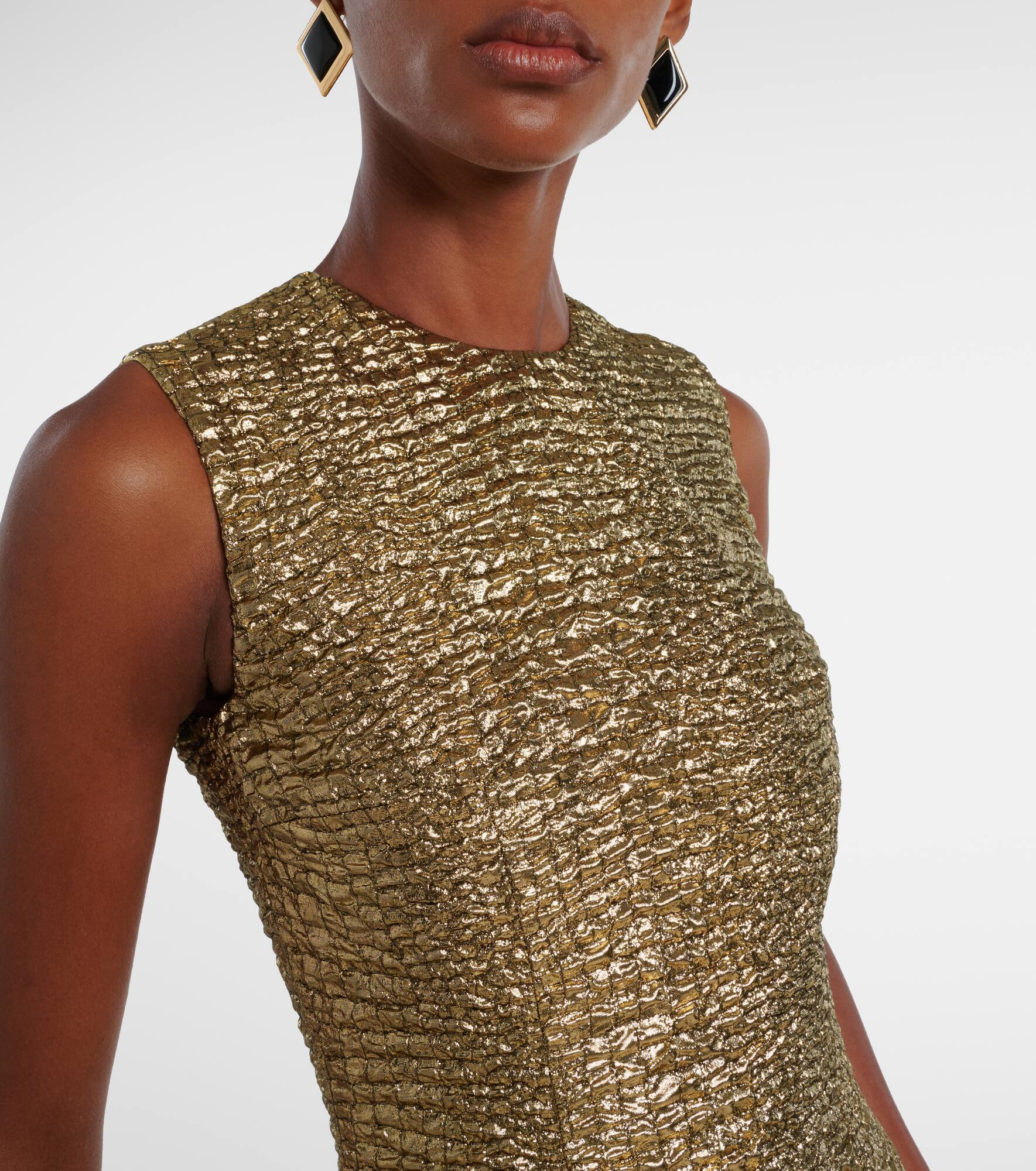 Mara metallic-effect seersucker midi dress - 4