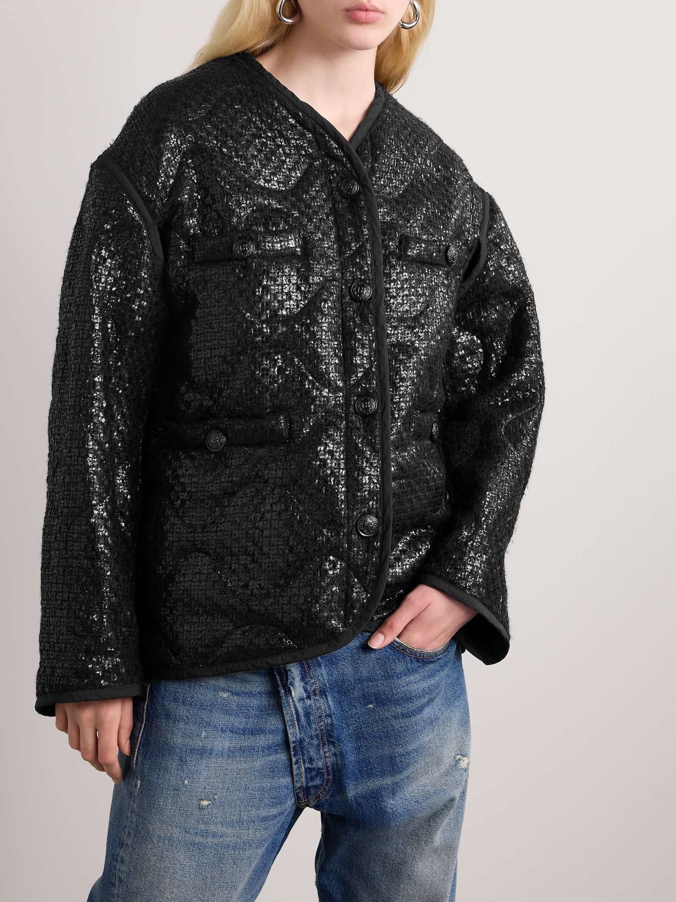 Quilted padded metallic tweed jacket - 3