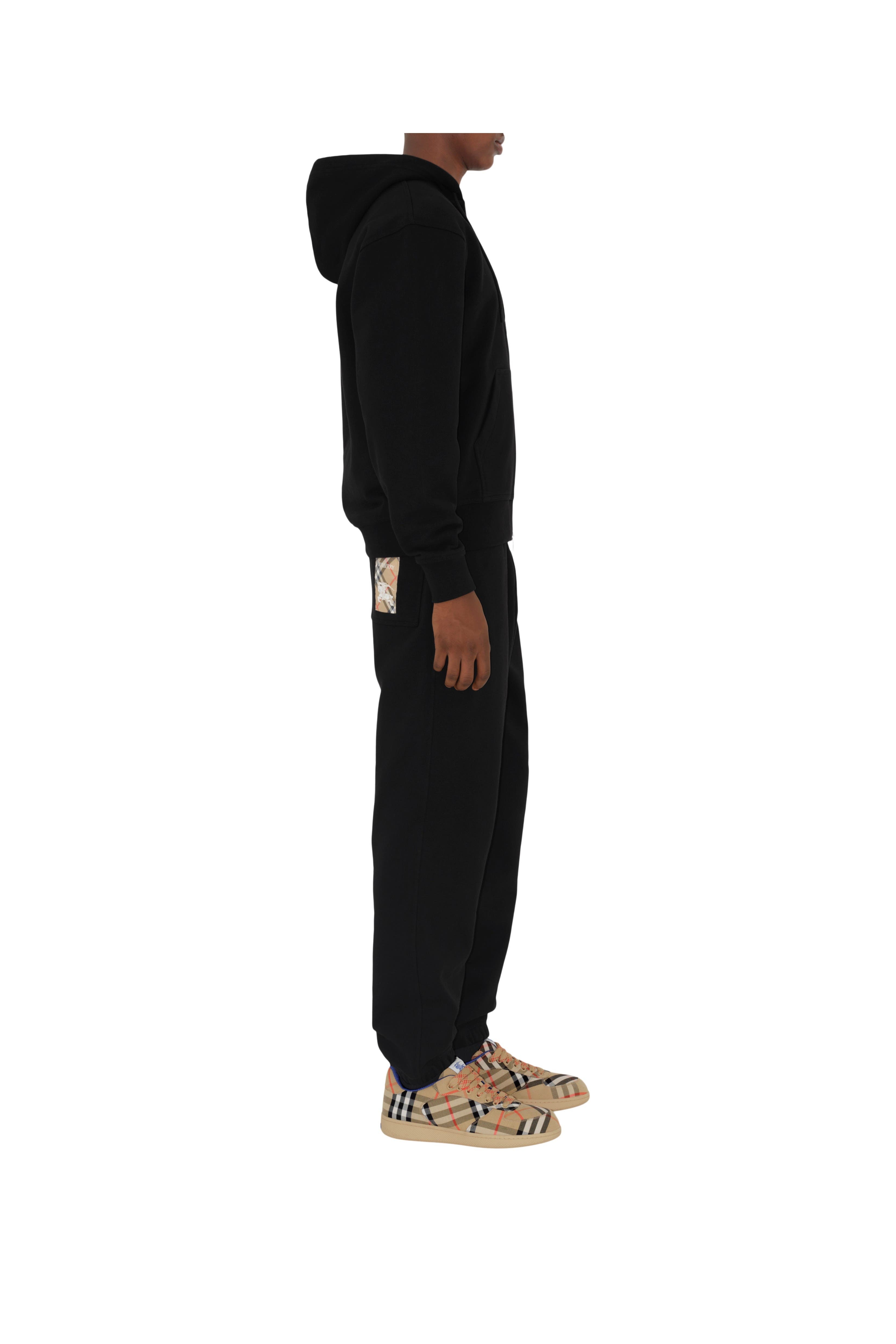 burberry Check Label Cotton Zip Hoodie in Black at Nordstrom - 4