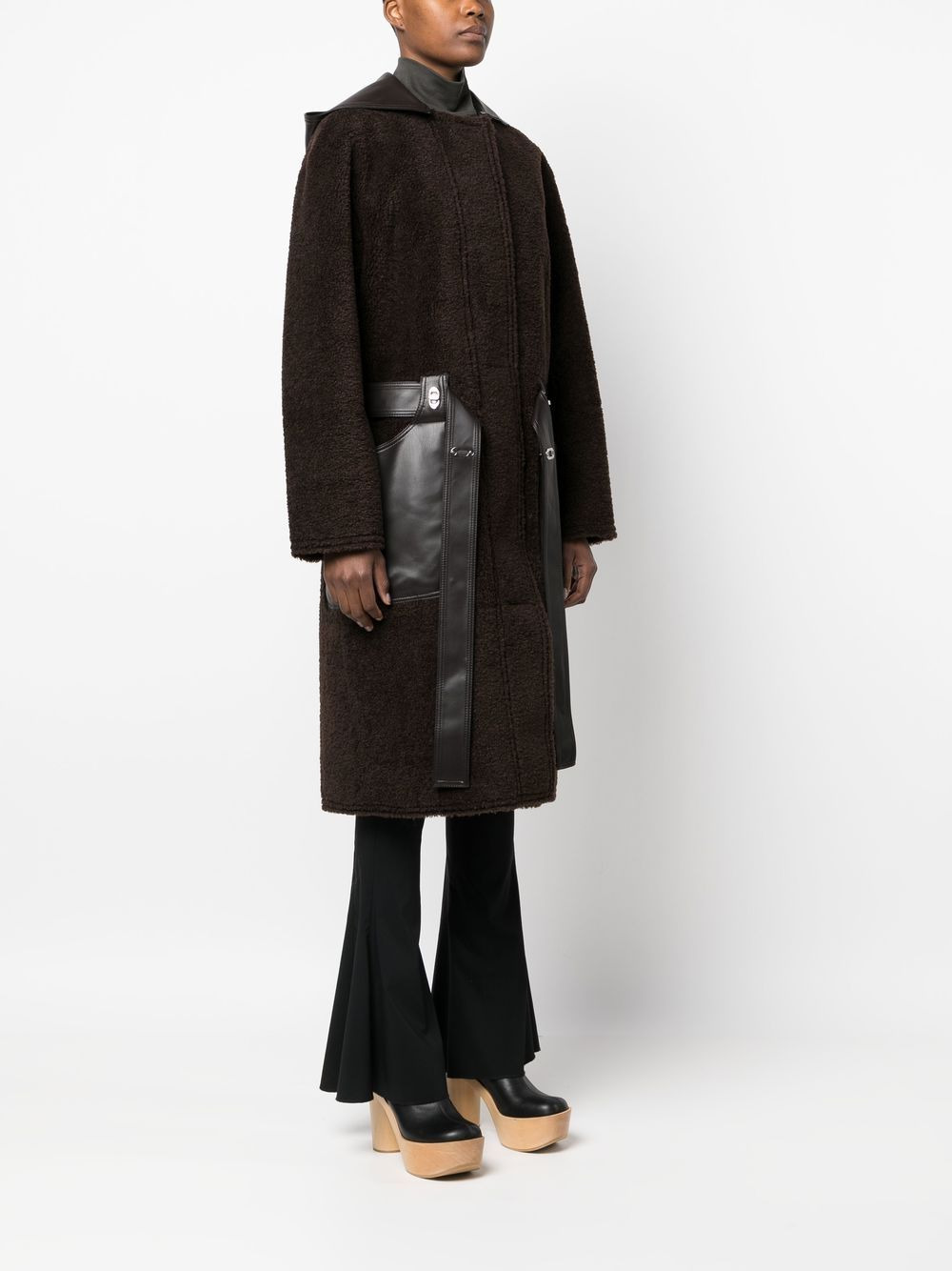 faux-leather zip-up coat - 3