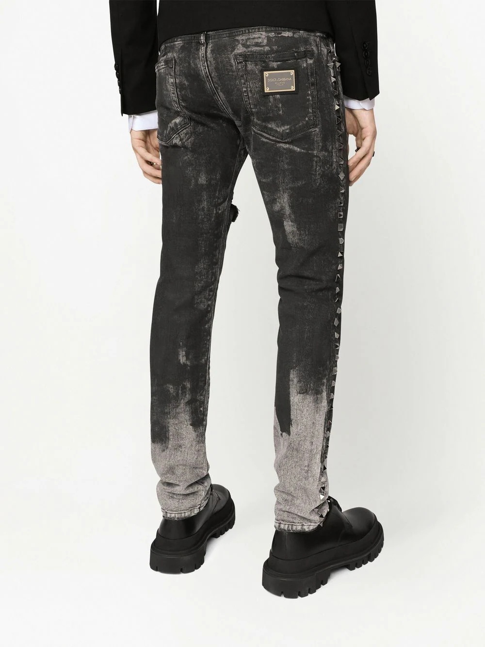 distressed studded slim-fit jeans - 4