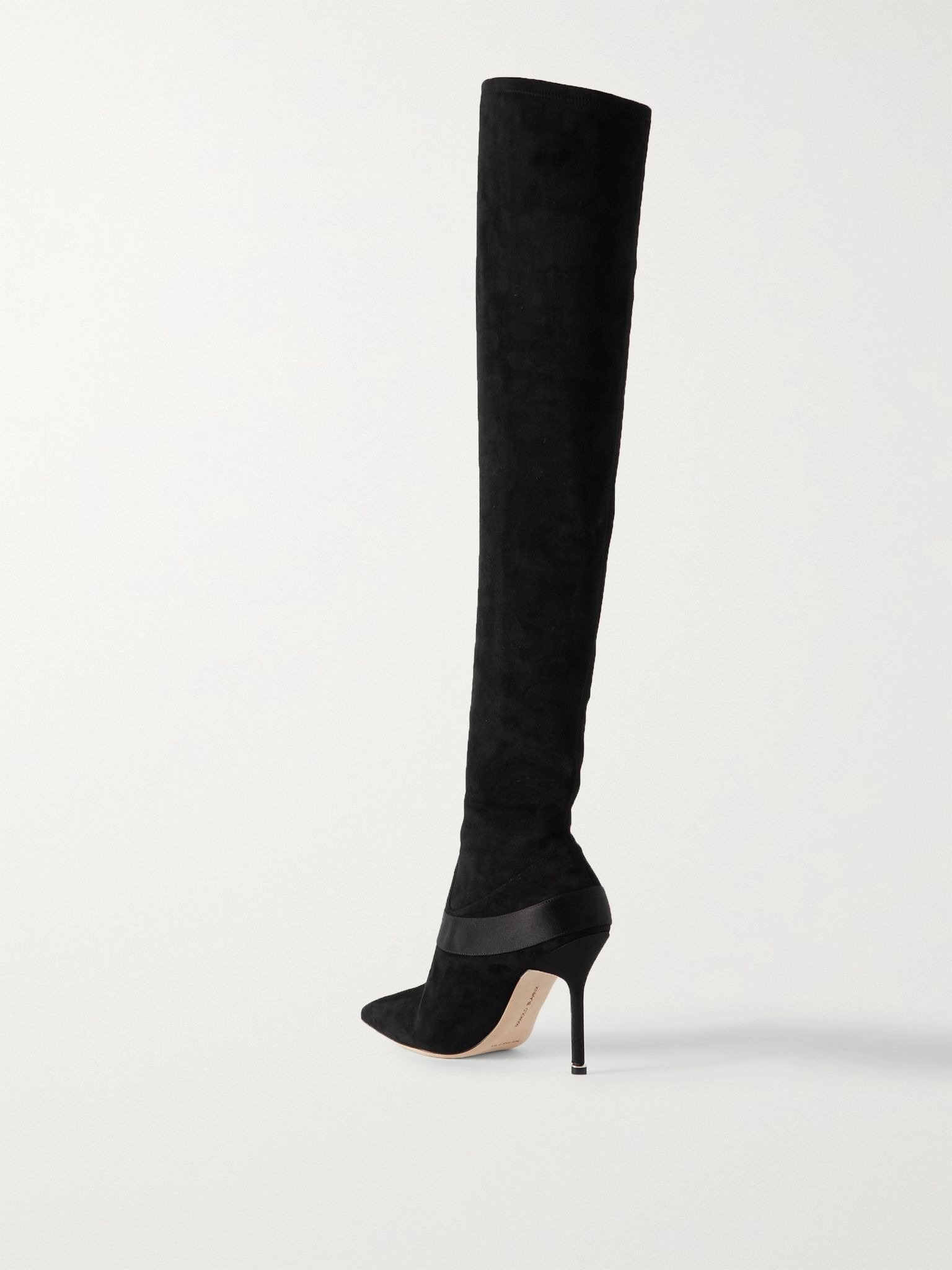 Plinianuthi 105 buckled satin-trimmed suede over-the-knee boots Black - 3
