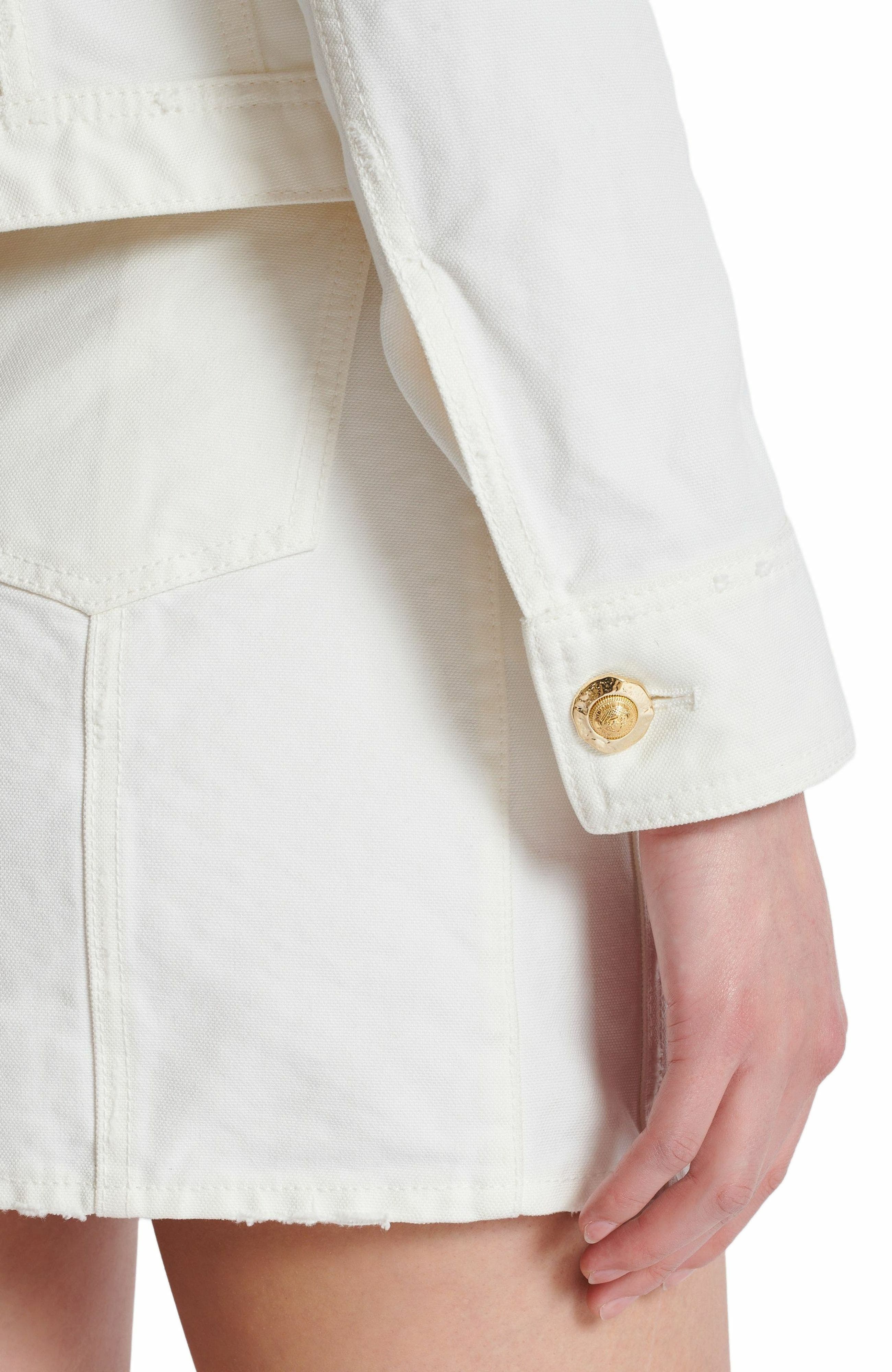 Balmain Cropped cotton canvas jacket in White at Nordstrom - 5