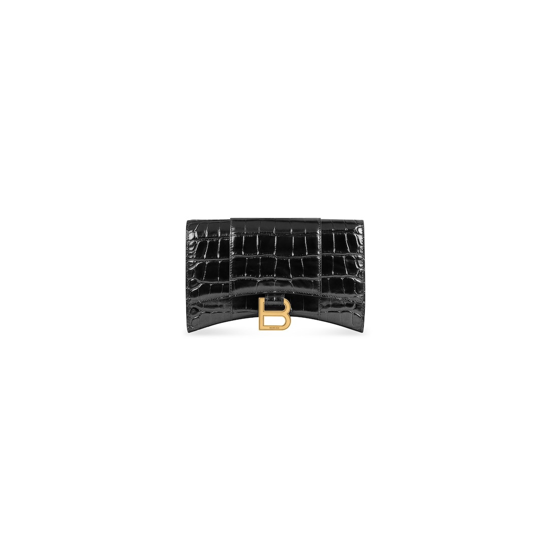 Women's Hourglass Wallet With Chain Crocodile Embossed in Black - 4
