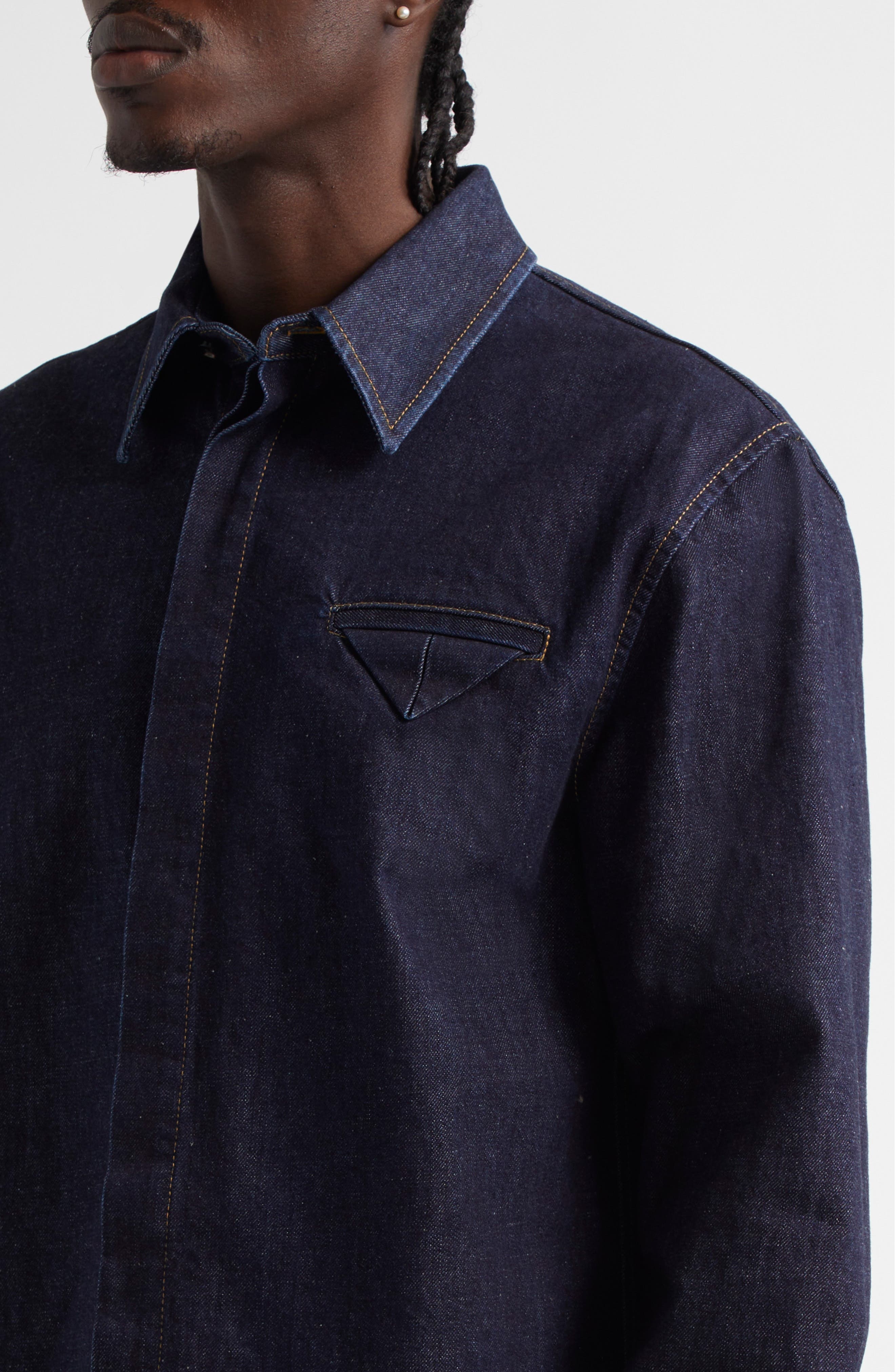 Bottega Veneta Cotton Denim Button-Up Shirt in 4245 Indigo at Nordstrom - 5