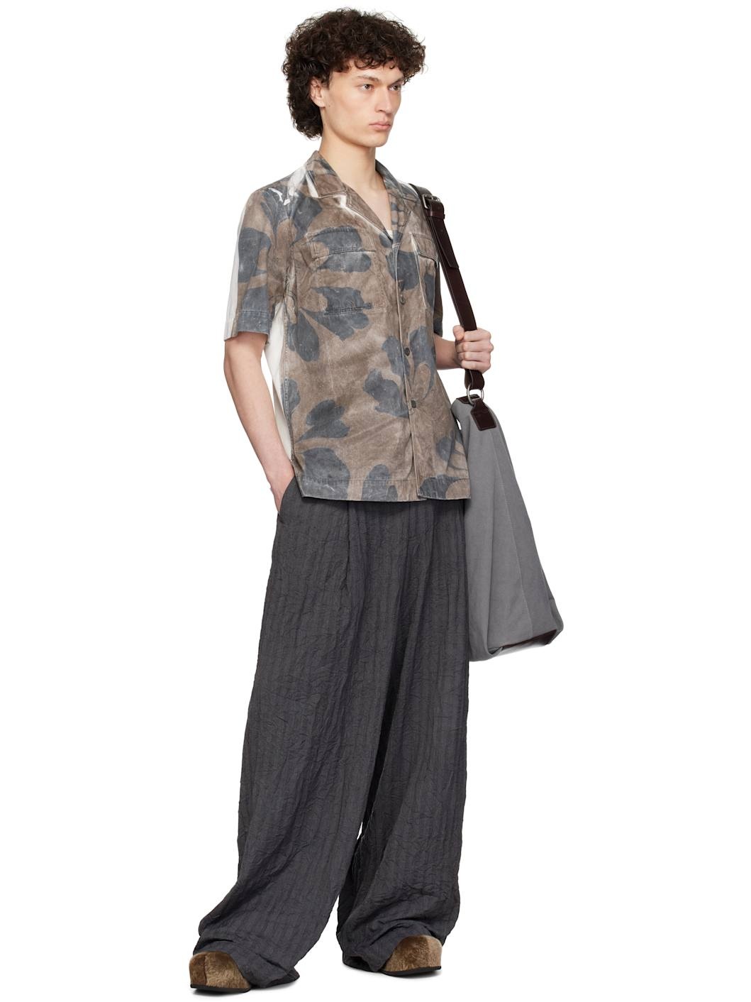 Brown & White Hand-Dyed Floral Shirt - 4