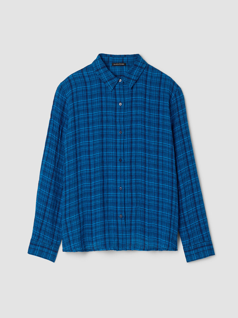Puckered Organic Linen Plaid Classic Collar Shirt 1