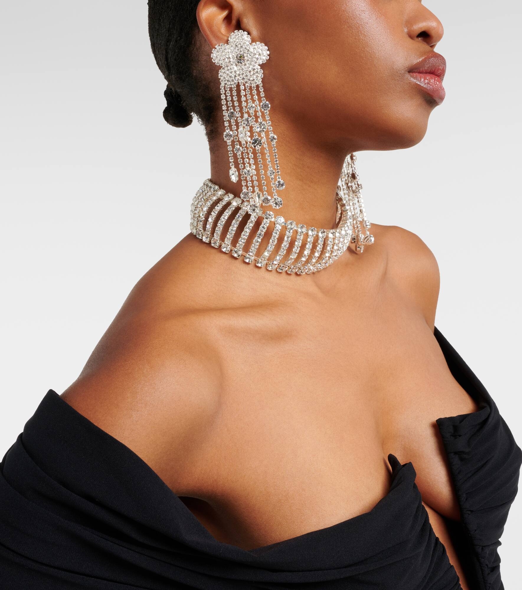 Floral crystal-embellished earrings - 3