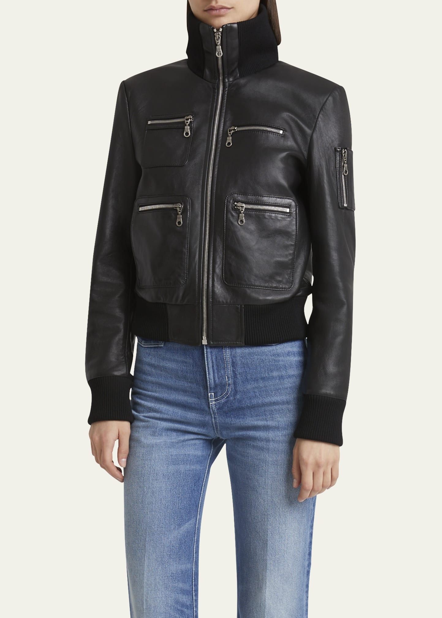 Glossy Leather Bomber Jacket - 4