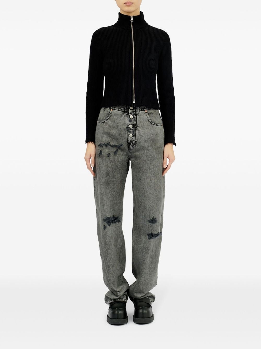 ribbed cotton zip-up cardigan - 2