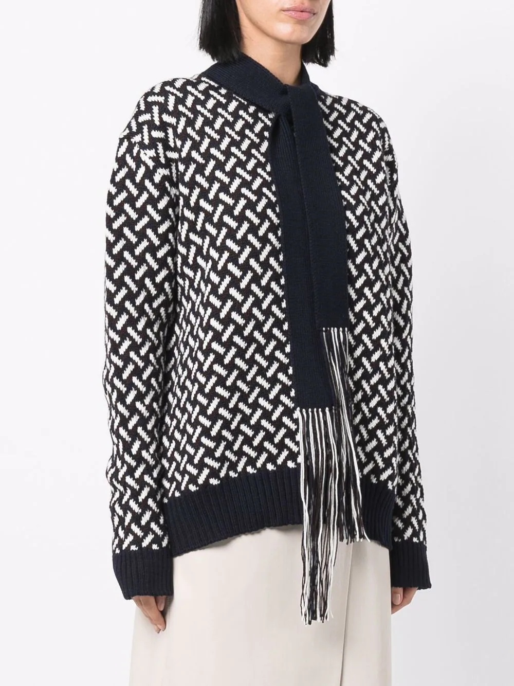 scarf-detail wool jumper - 3