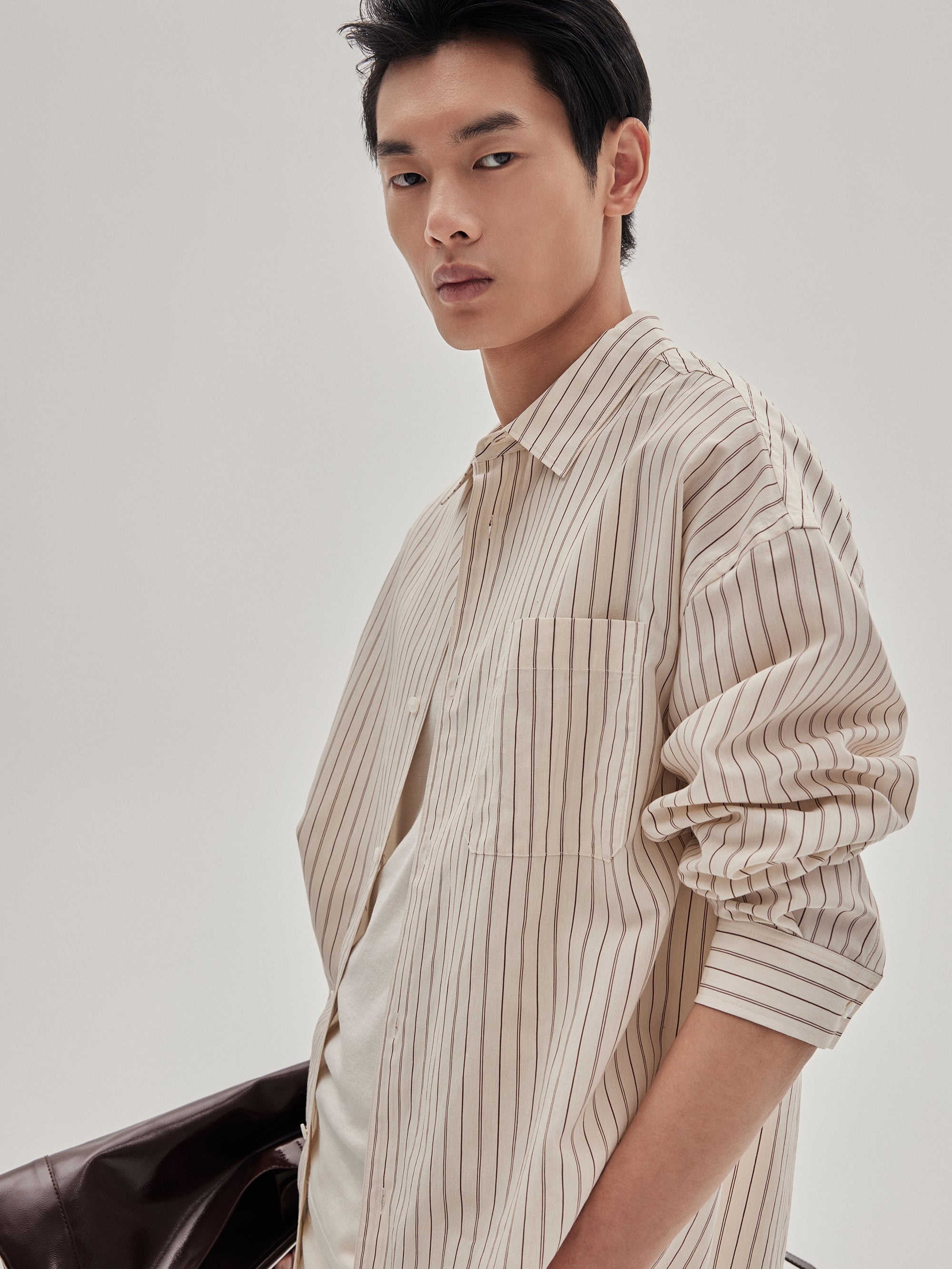 Brown Striped Shirt in Brown Stripe - 2