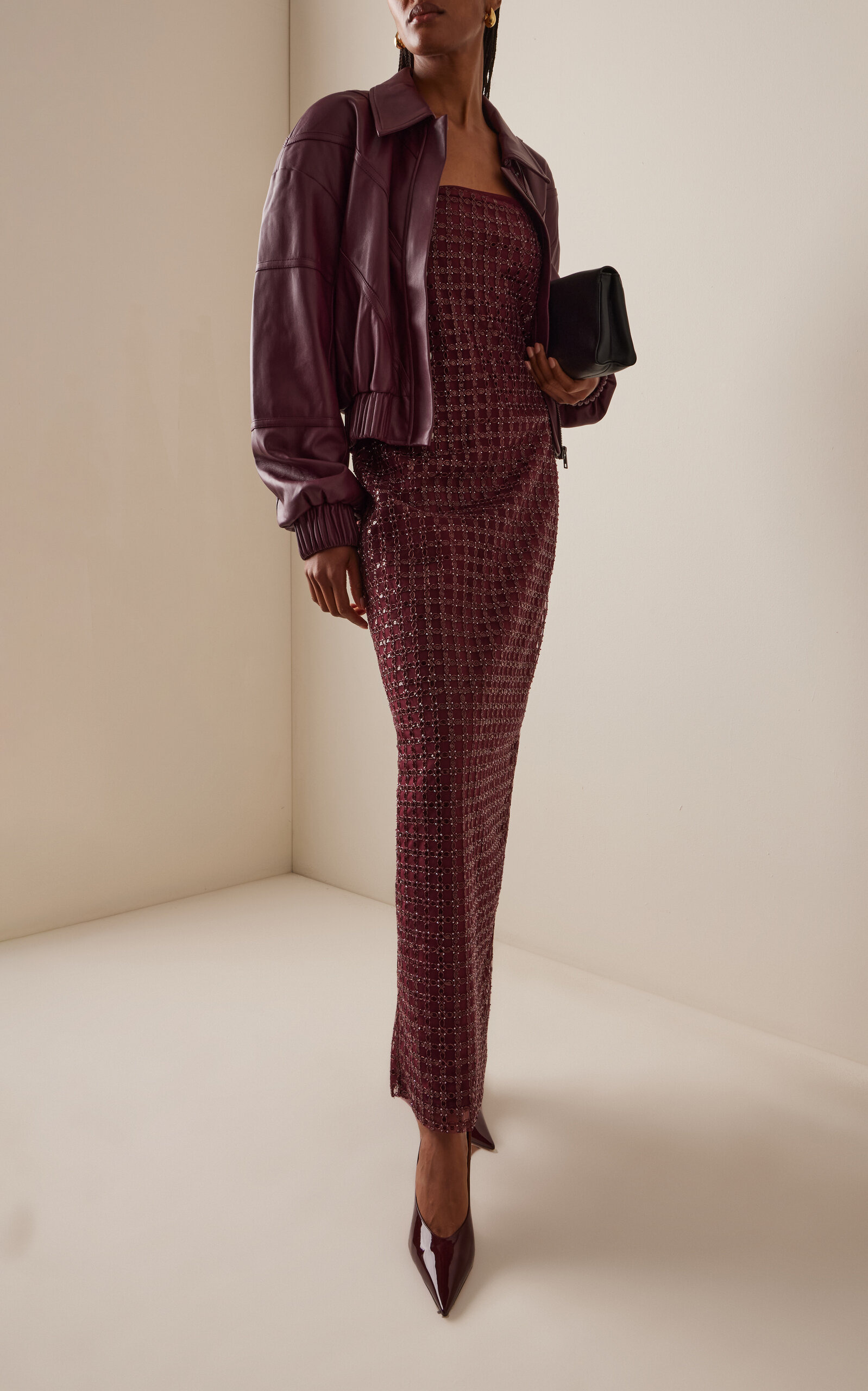 Faux Leather Bomber Jacket burgundy - 3