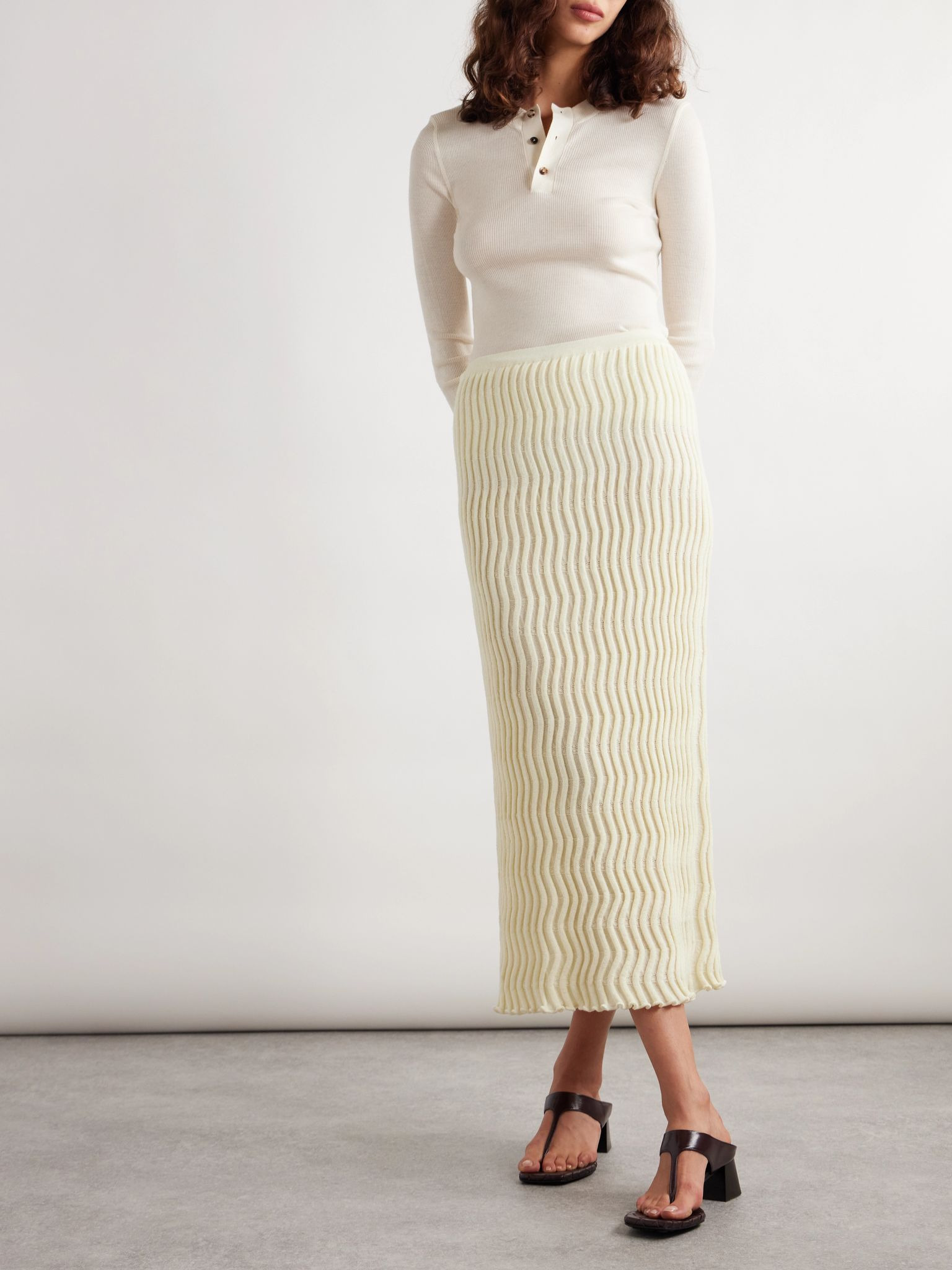Ribbed wool maxi skirt Cream - 2