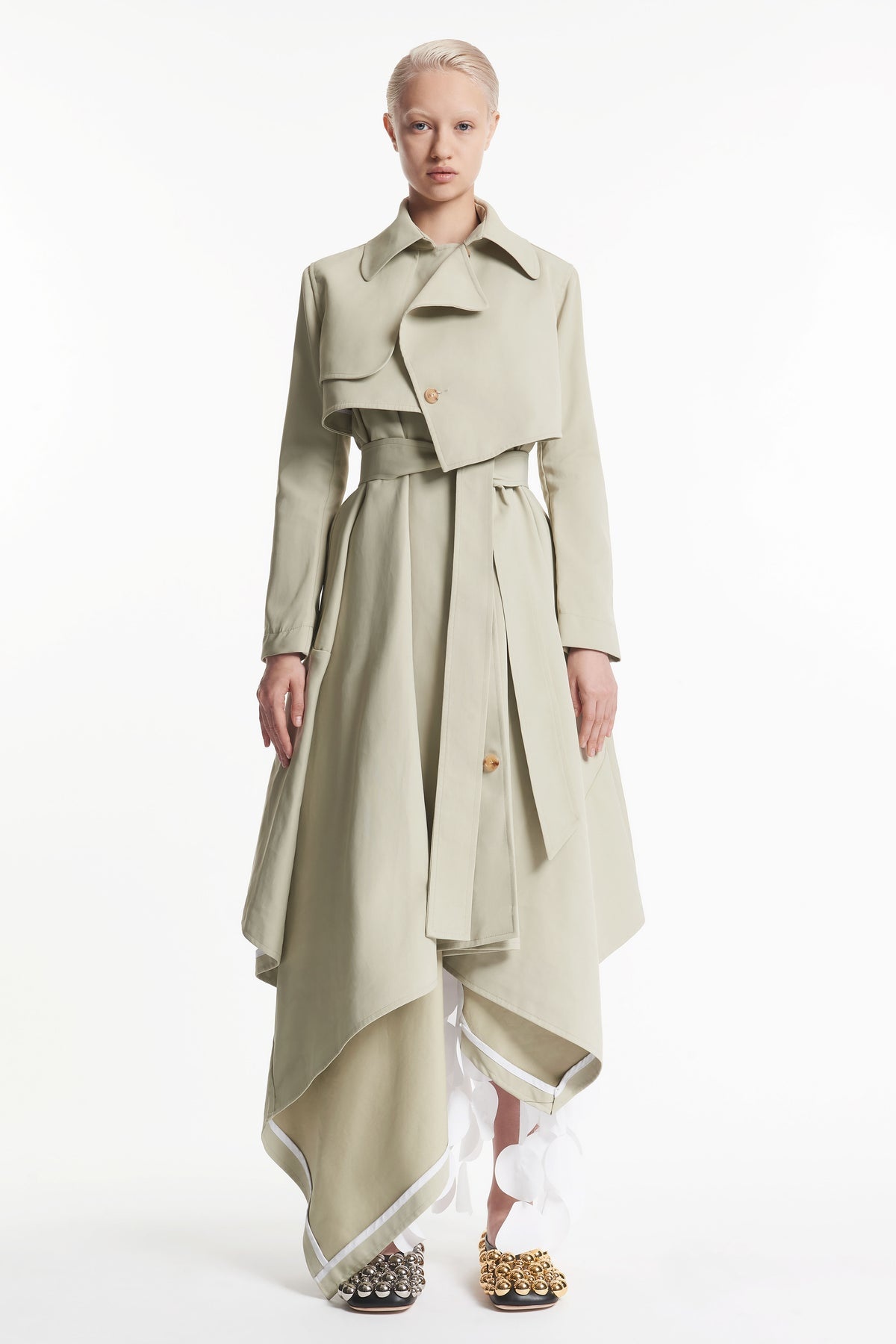 DOUBLE BREASTED COAT WITH ASYMMETRIC CUT LIGHT KHAKI - 2