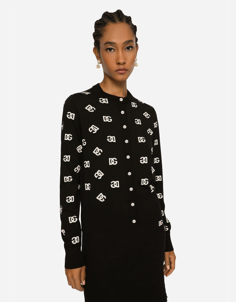 Wool and silk cardigan with all-over DG logo 4