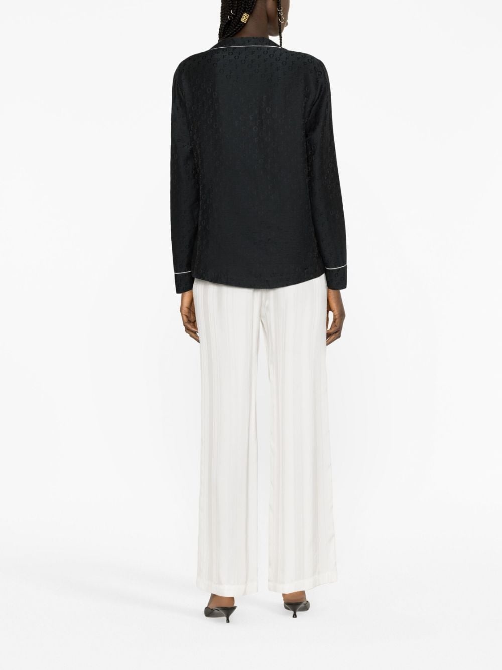 logo-jacquard satin pyjama shirt - 3