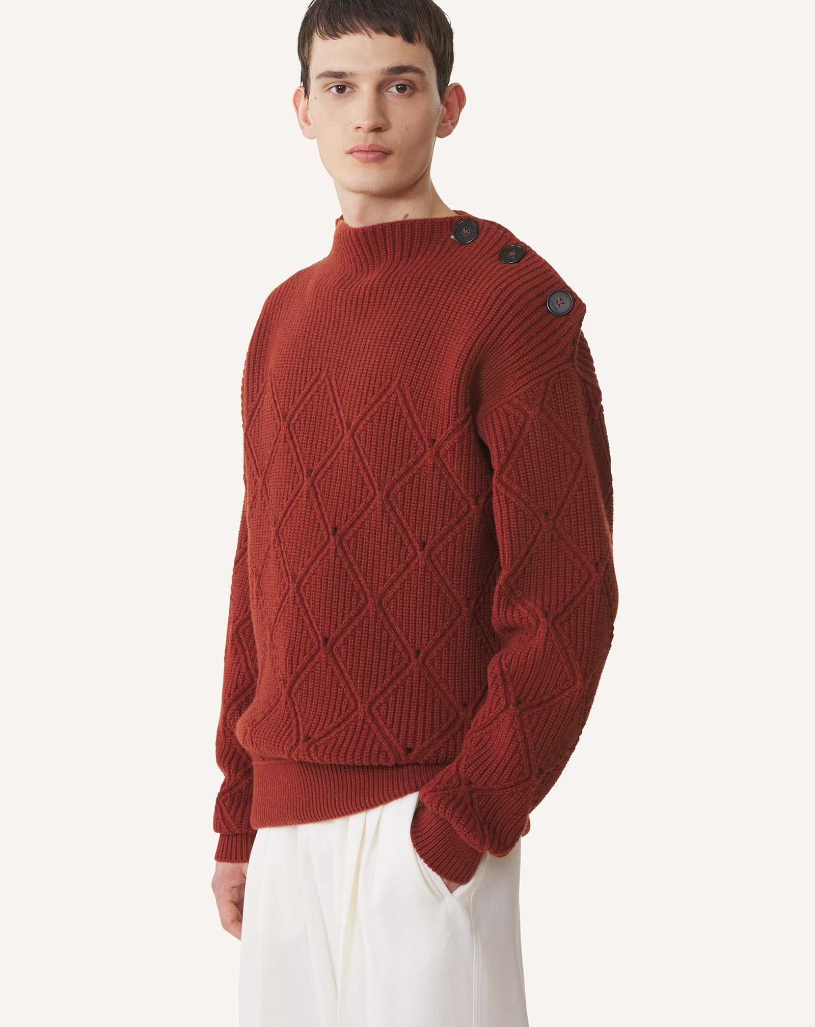 DIAMOND DETAIL WOOL PULLOVER SWEATER - 3