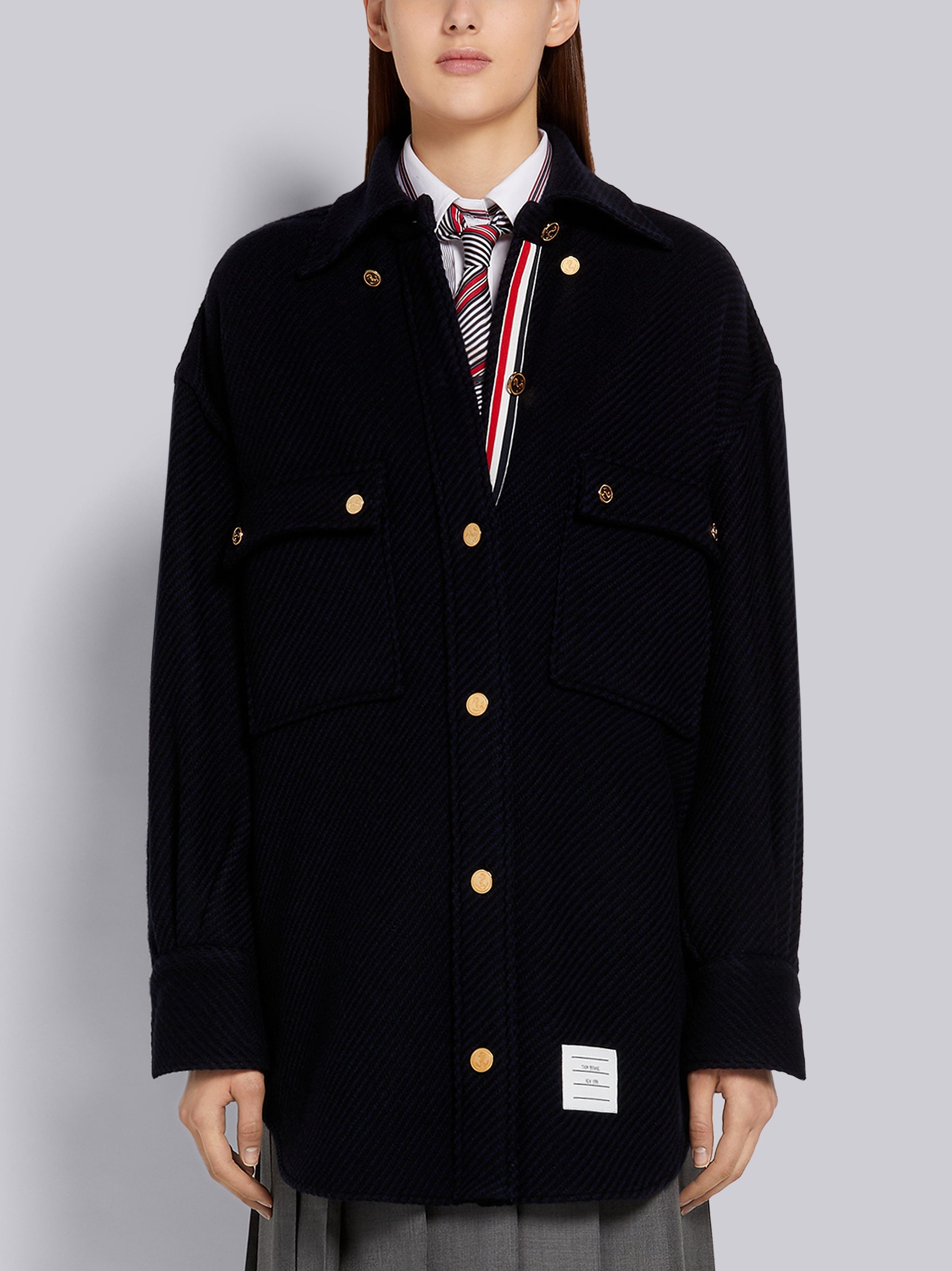Navy Twill Weave Cashmere Tweed Supersized Shirtdress - 1
