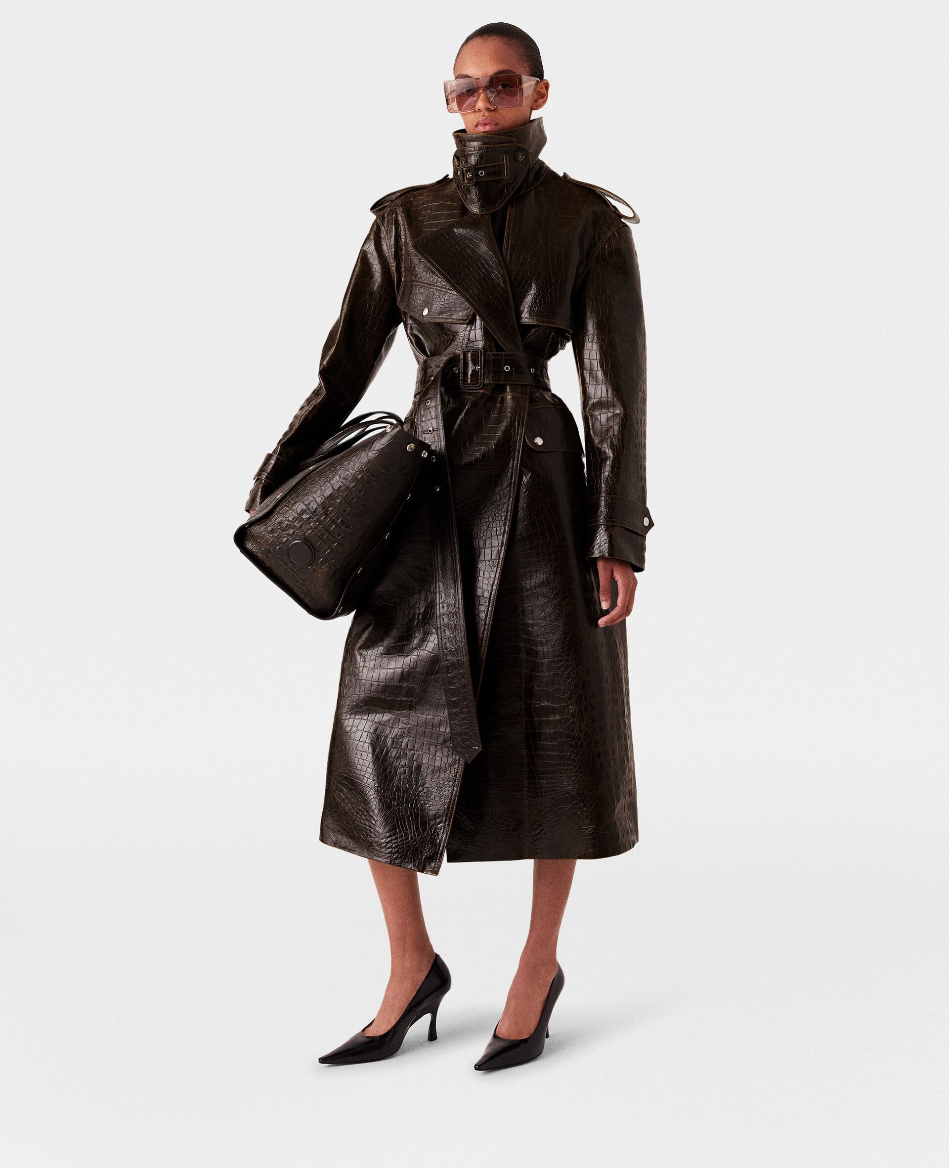Crocodile Embossed Trench Coat - 2