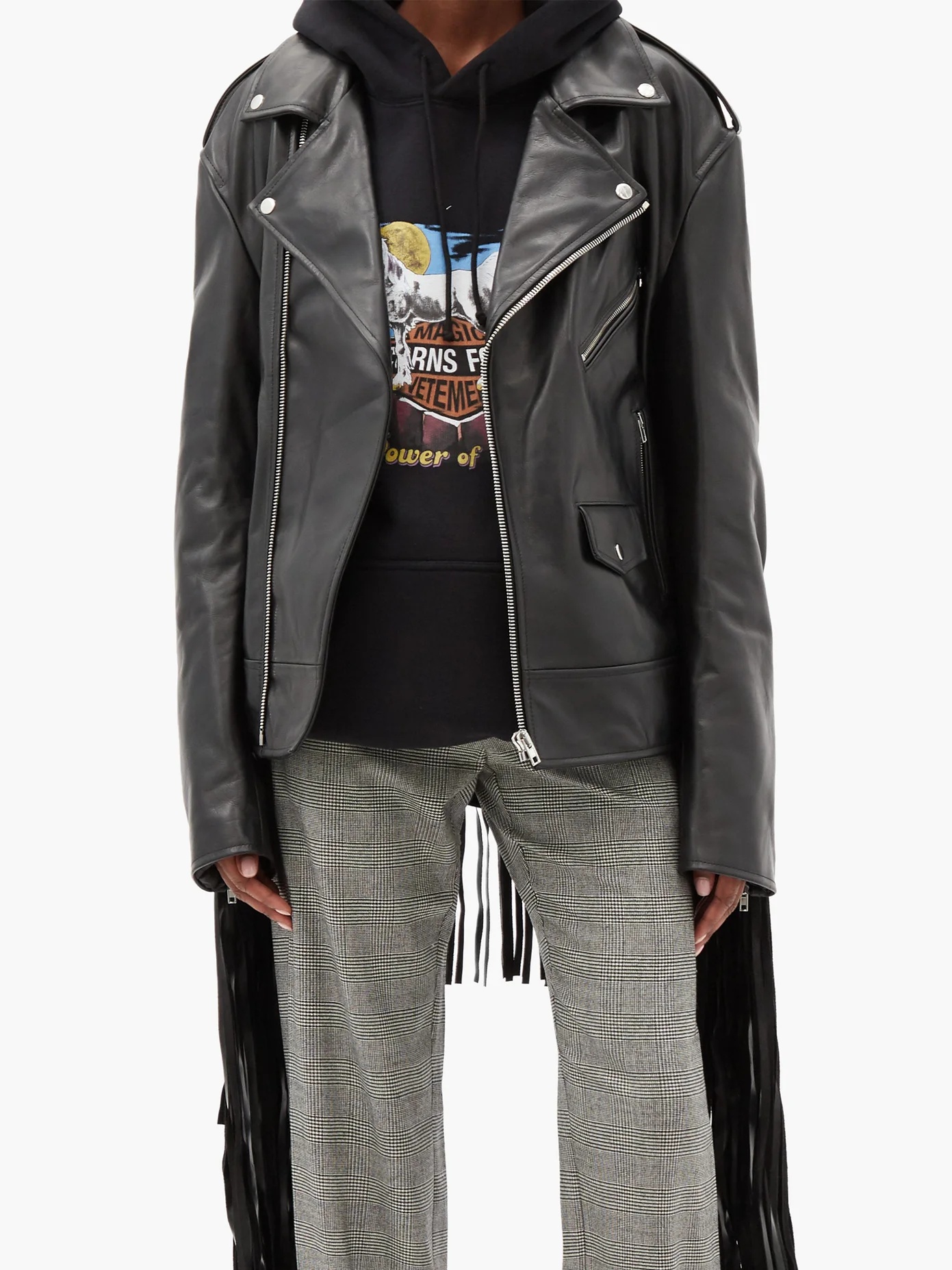 Fringed leather biker jacket - 6