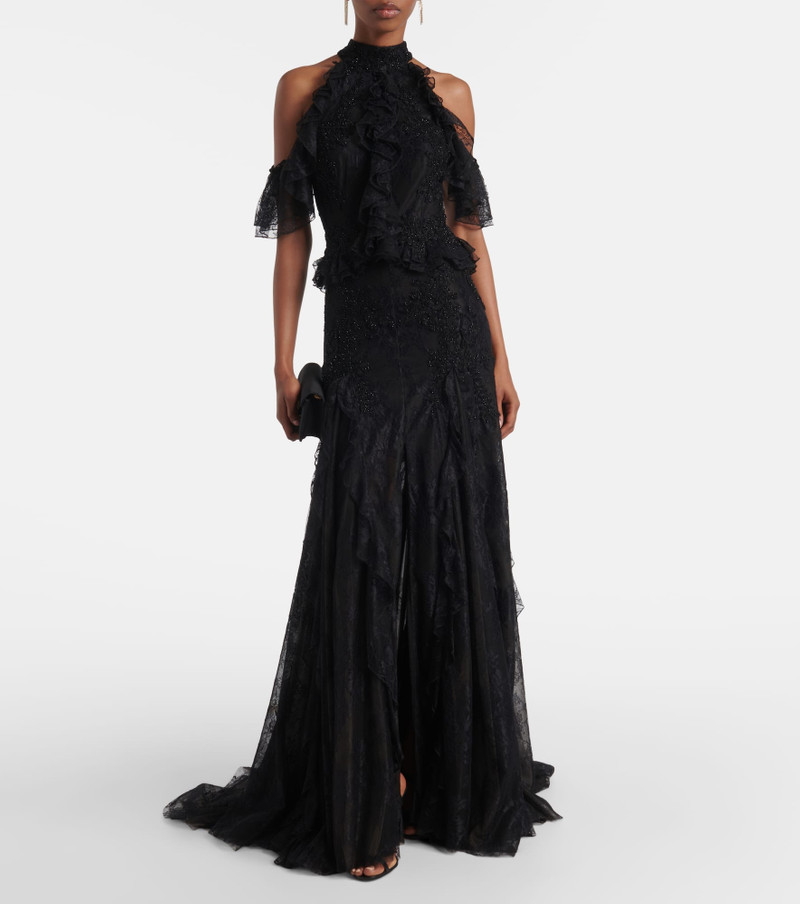 COSTARELLOS Halterneck lace gown outlook