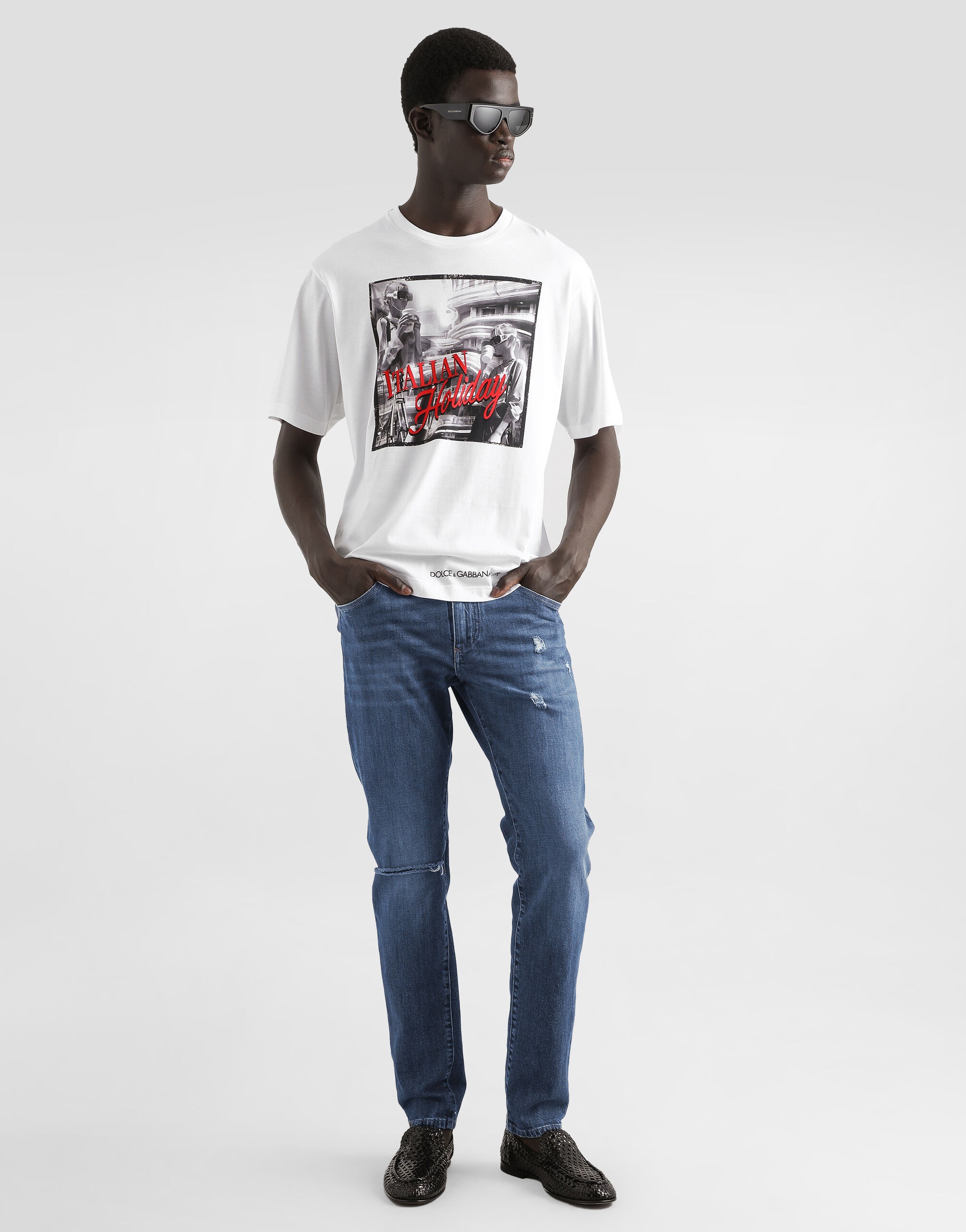 Slim-fit stretch cotton jeans with logo embroidery - 2