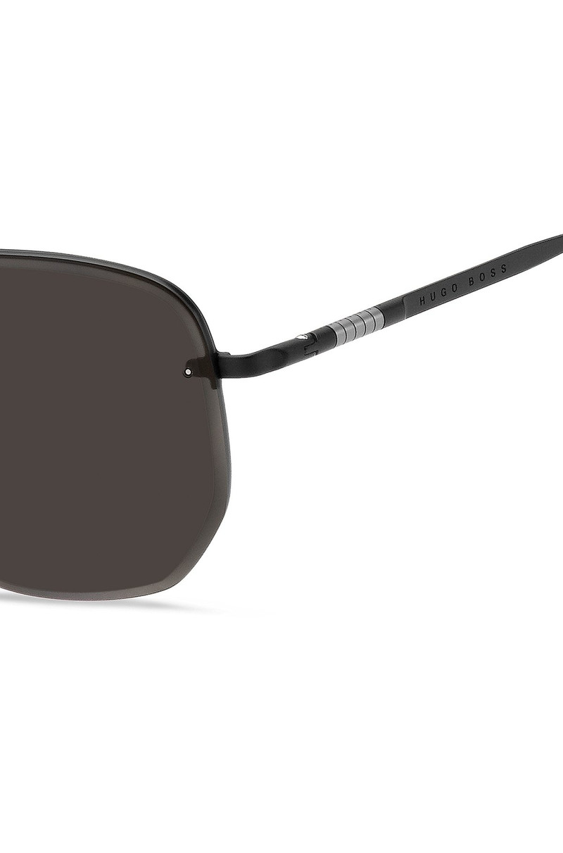 BOSS HALF-RIM SUNGLASSES IN BLACK TITANIUM AND METAL outlook
