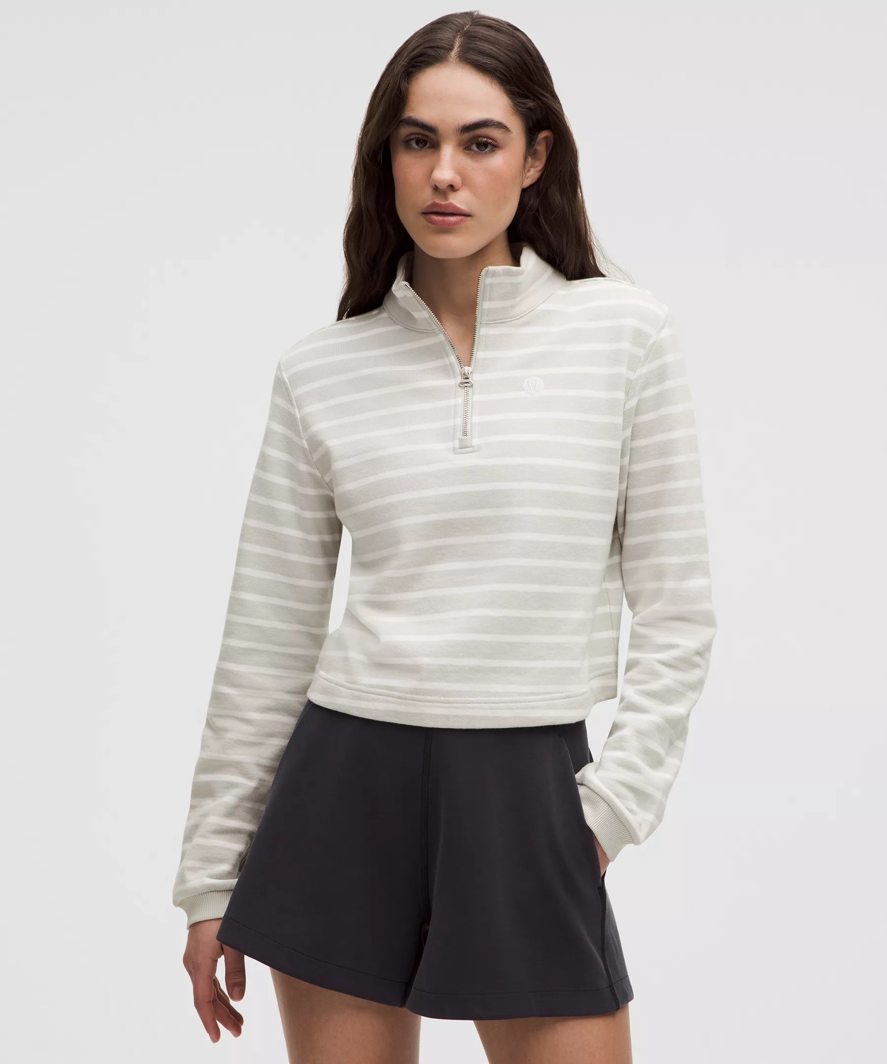 Cotton French Terry Cropped Half Zip - 1
