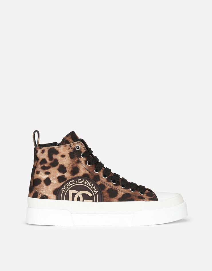 Cotton drill Portofino Light mid-top sneakers with leopard print - 1