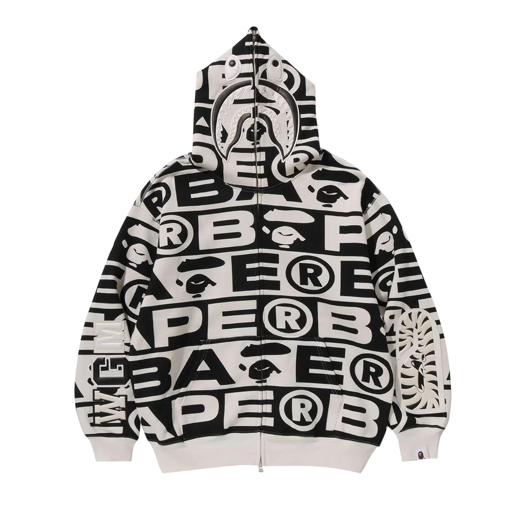 BAPE Lux Sport Pattern Shark Full Zip Hoodie 'Ivory' - 1