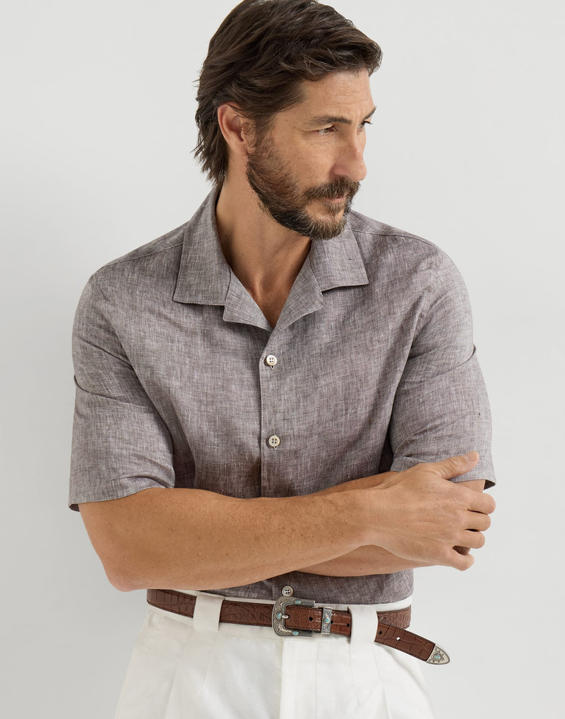 Linen easy fit short sleeve shirt with camp collar 2